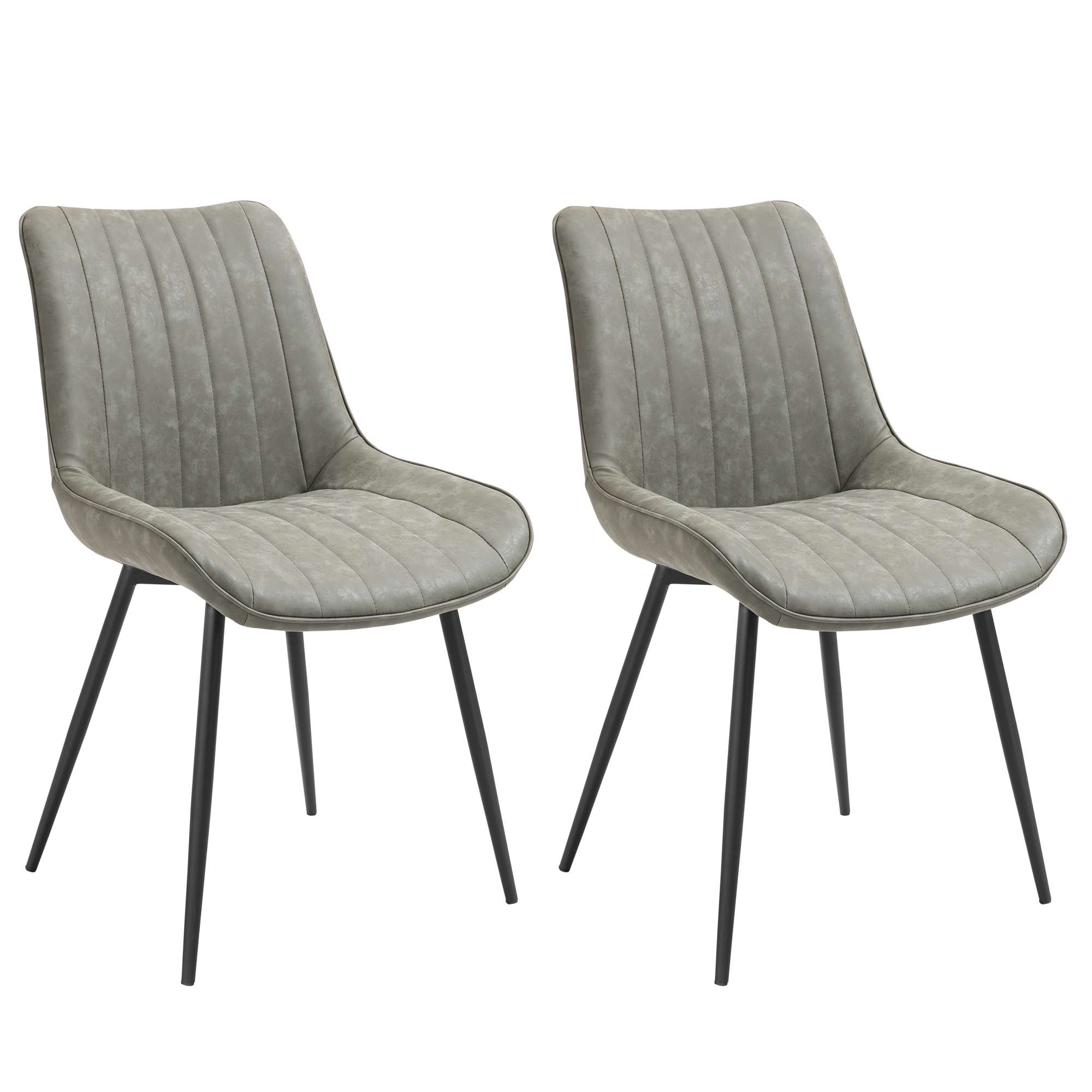 HOMCOM 2-teiliges Set Esszimmerstuhl Küchenstuhl mit Rücklehne Metallbeine Retro-Stil Kunstleder Stahl Grau 53 x 62 x 88 cm