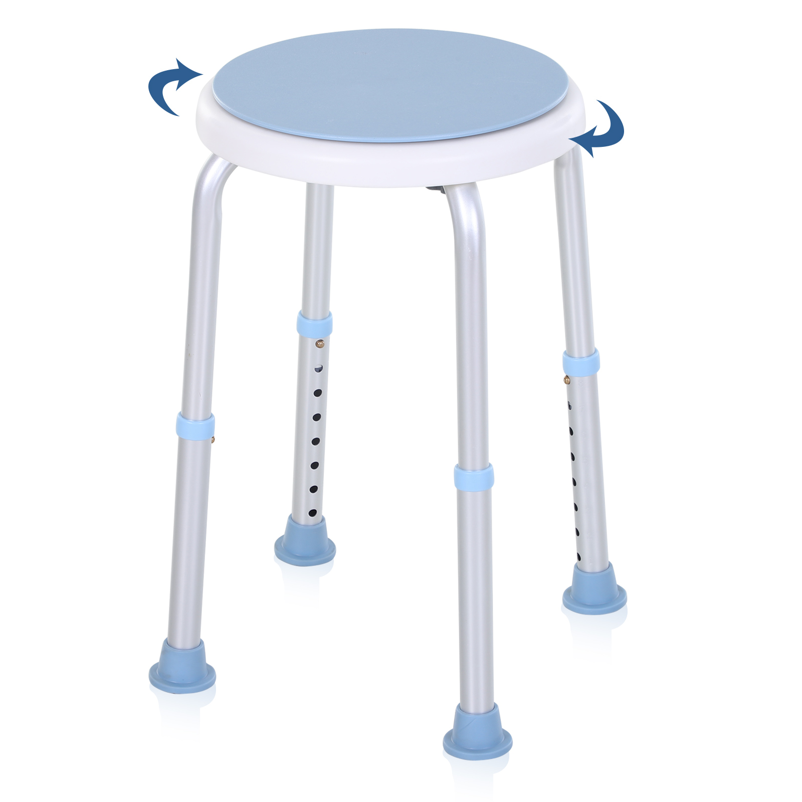 HOMCOM Duschstuhl mit 360° drehbarem Sitz, Rutschfester Badehocker, Badestuhl, Duschhocker, 8-stufig höhenverstellbar, Alu-Legierung, Blau