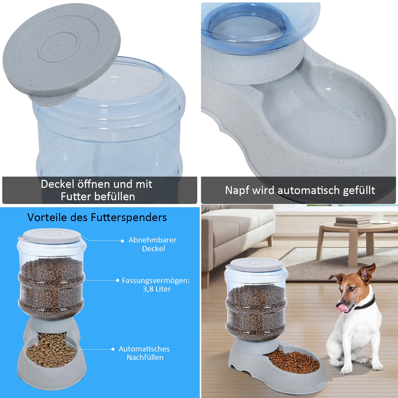 PawHut Futterspender Spender Trockenfutter fr Katzen Hunde 3,8 Liter  Kunststoff 32 x 17,5 x 30,5cm rutschfest | Aosom.de