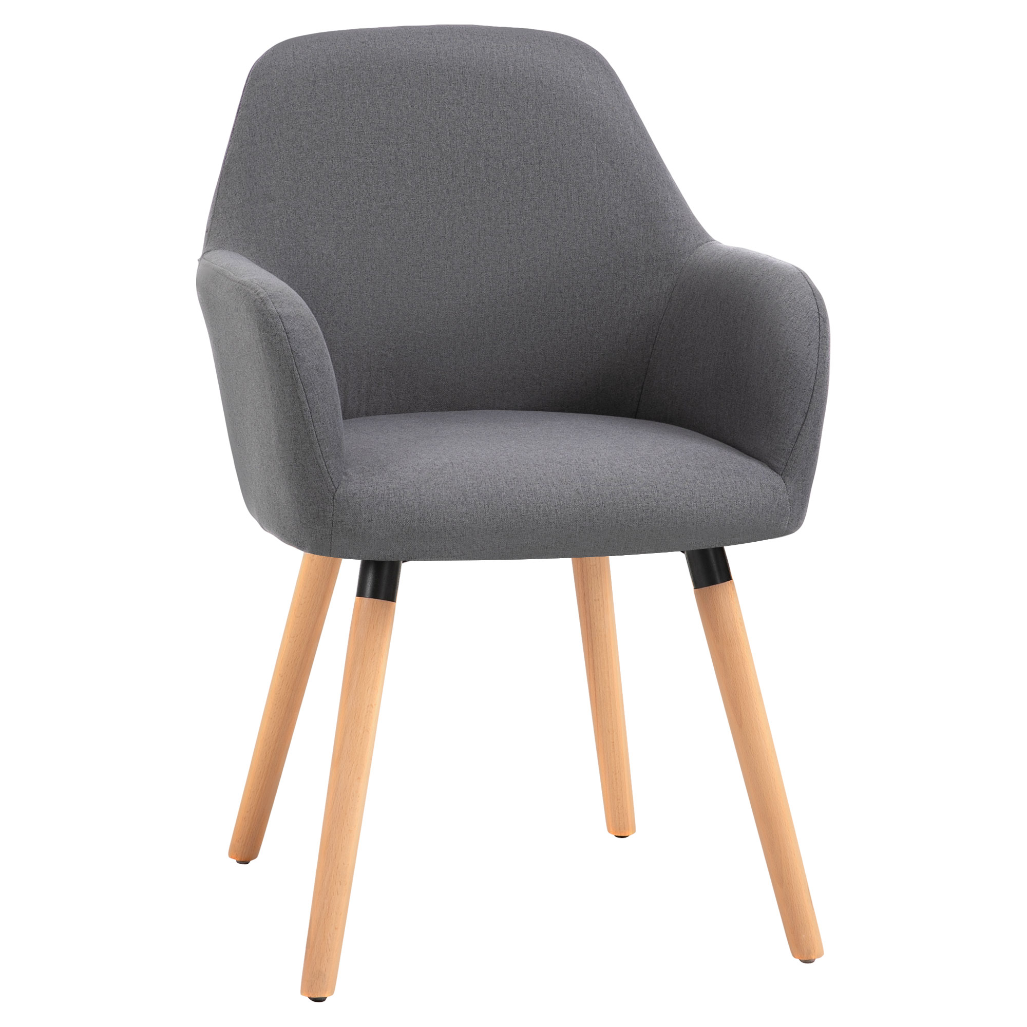 HOMCOM Esszimmerstuhl Wohnzimmerstuhl Polsterstuhl Anti-Rutsch Leinenstoff Buchenholz Dunkelgrau+Natur 56 cm x 60 cm x 85 cm