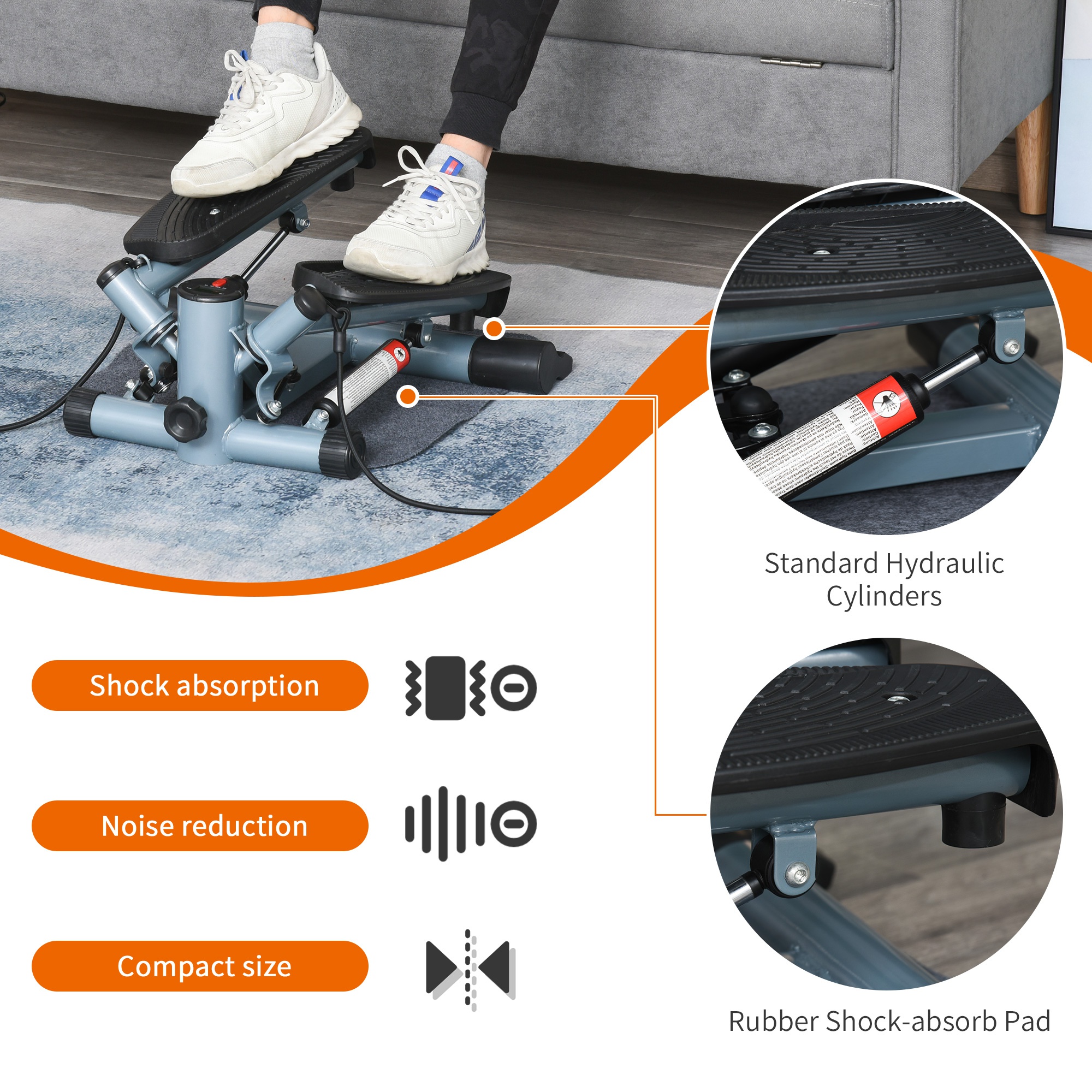 HOMCOM Mini Stepper W/Arm Cord-Black/Silver Grey 