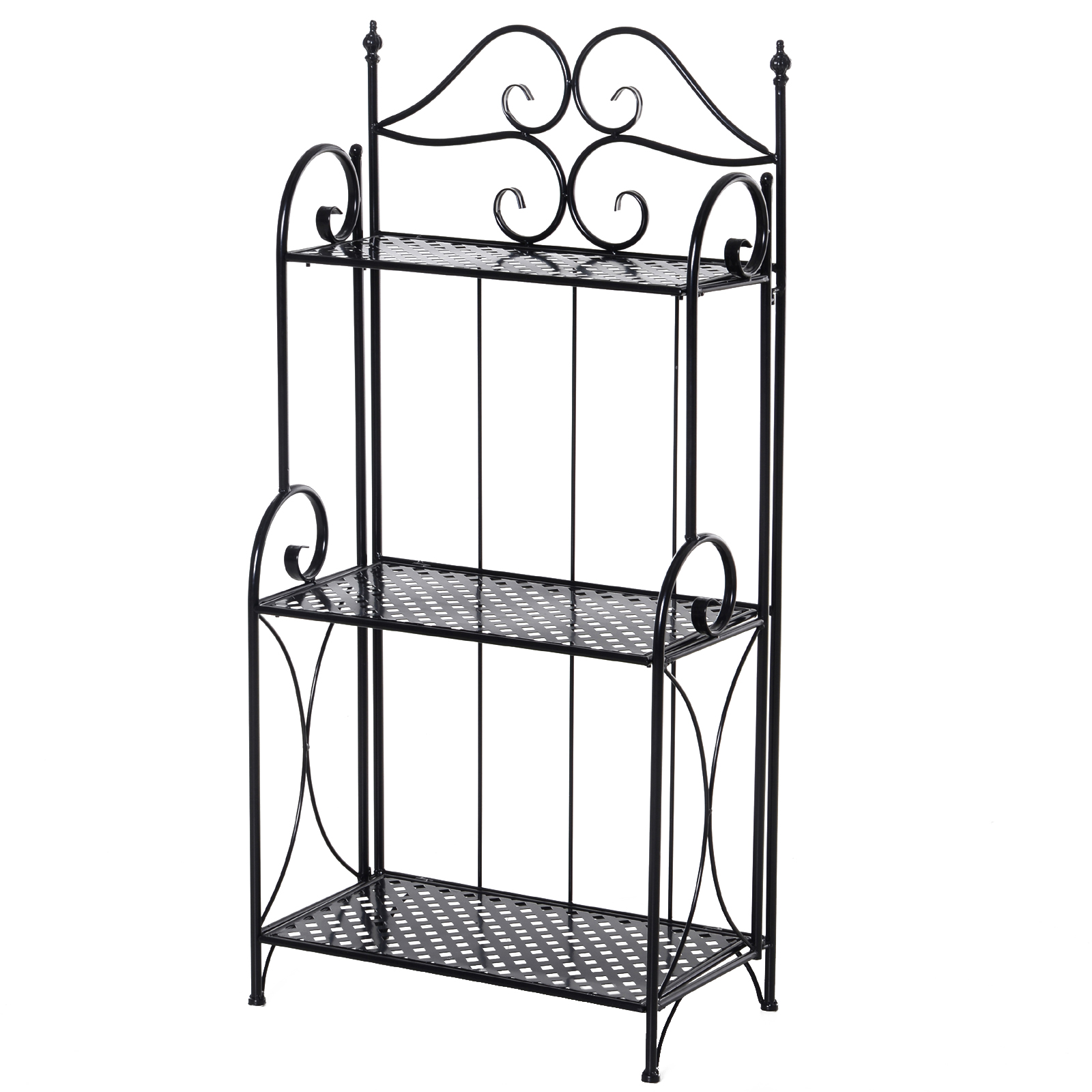 Outsunny Pflanzenregal, Gartenregal, Blumenregal, Blumentreppe mit 3 Ablagen, Metall Schwarz 56 x 30 x 114 cm
