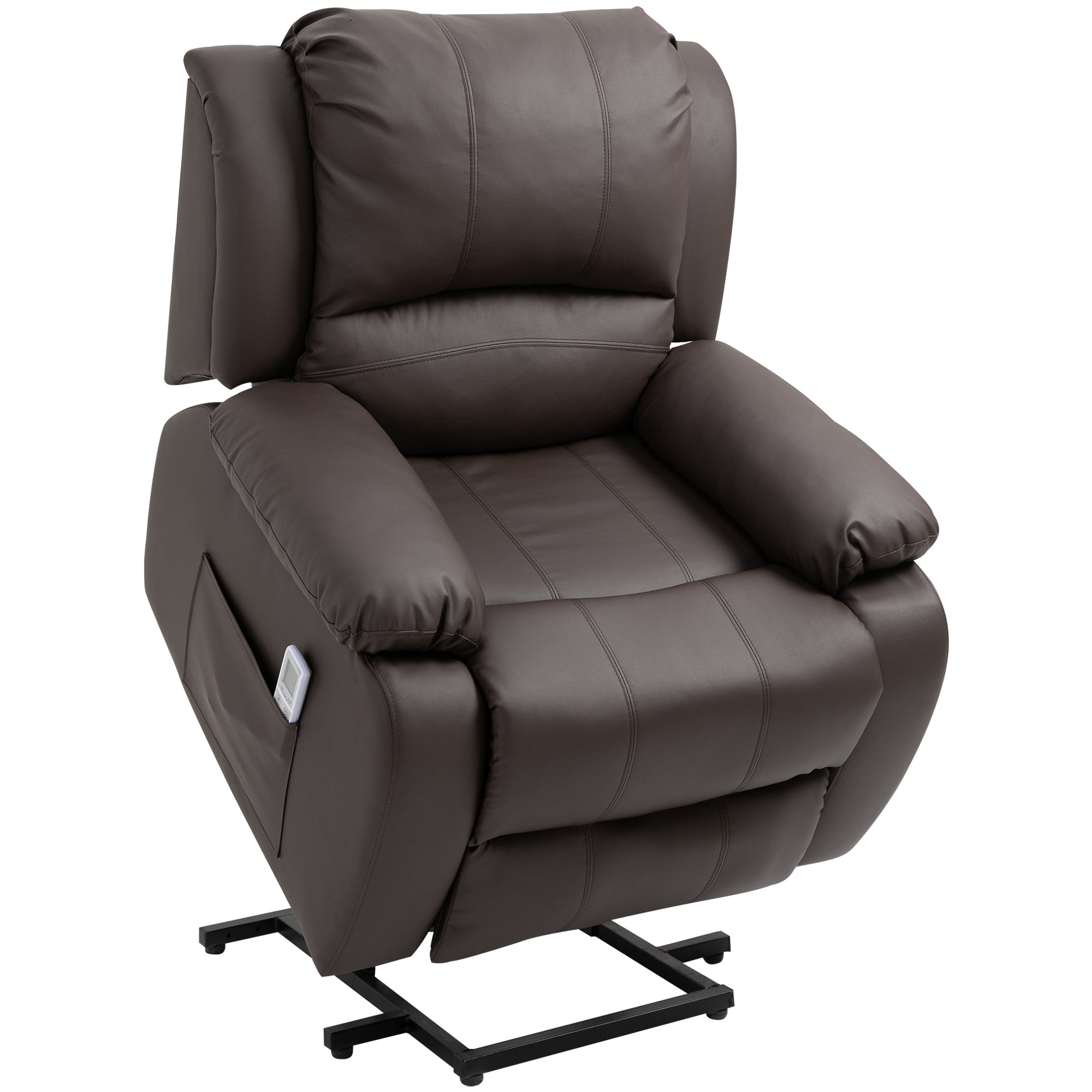 HOMCOM Massagesessel Aufstehhilfe, Relaxsessel, Fernsehsessel mit Massagefunktion, Liegefunktion, Stahl+Holz+PU+Schaumstoff, Braun, 92 x 92,5 x 101 cm