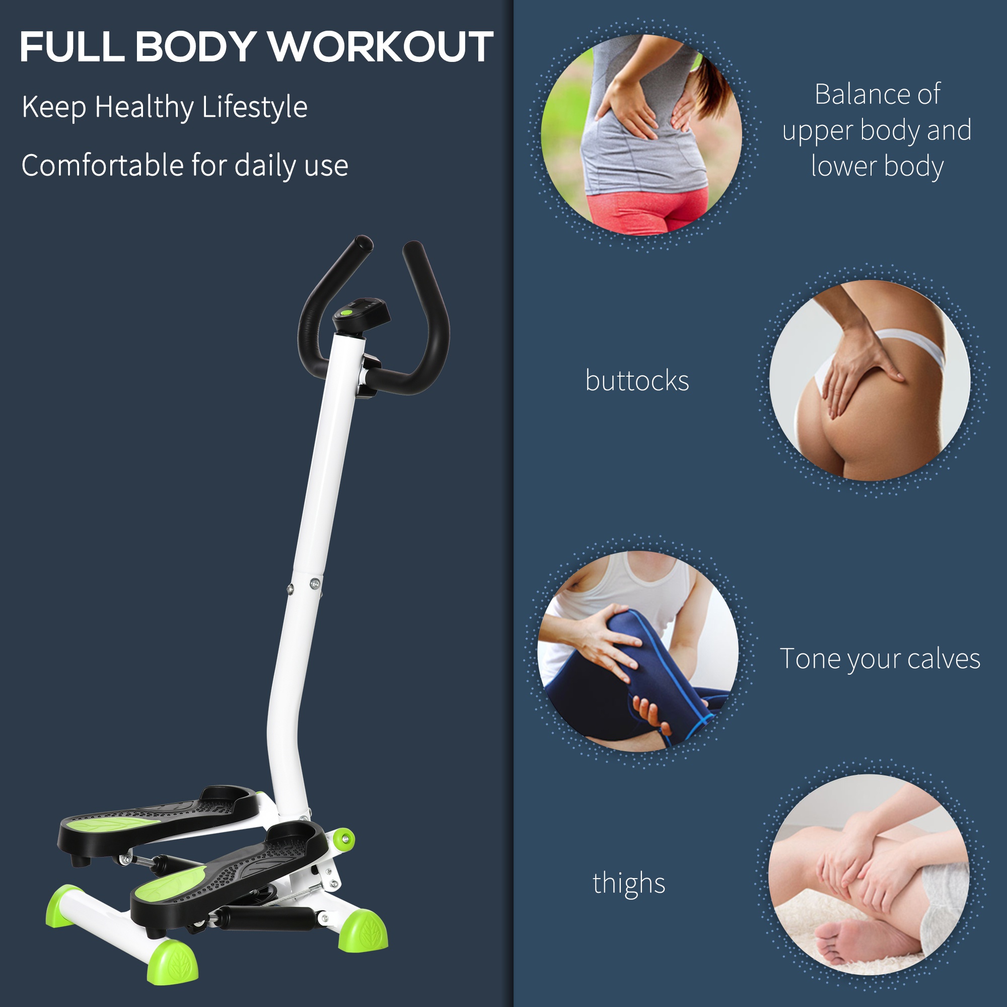 HOMCOM Adjustable Stepper Aerobic Ab Exercise Fitness Workout Machine with LCD Screen & Handlebars, White