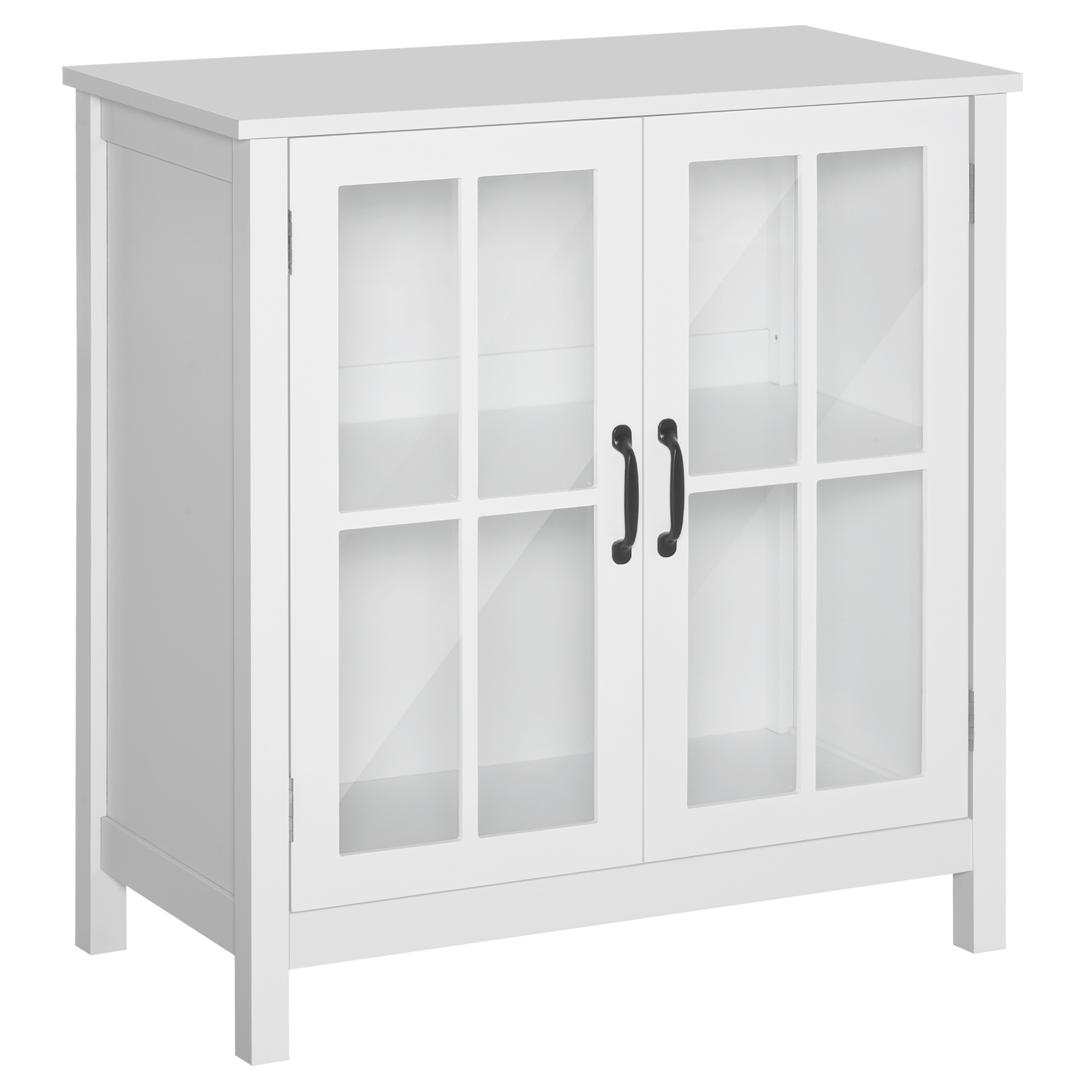 HOMCOM Aparador con 2 Puertas de Vidrio Templado Balda Ajustable y Dispositivo Antivuelco Armario Multiuso para Cocina Salón Baño 80x40x85,3 cm Blanco