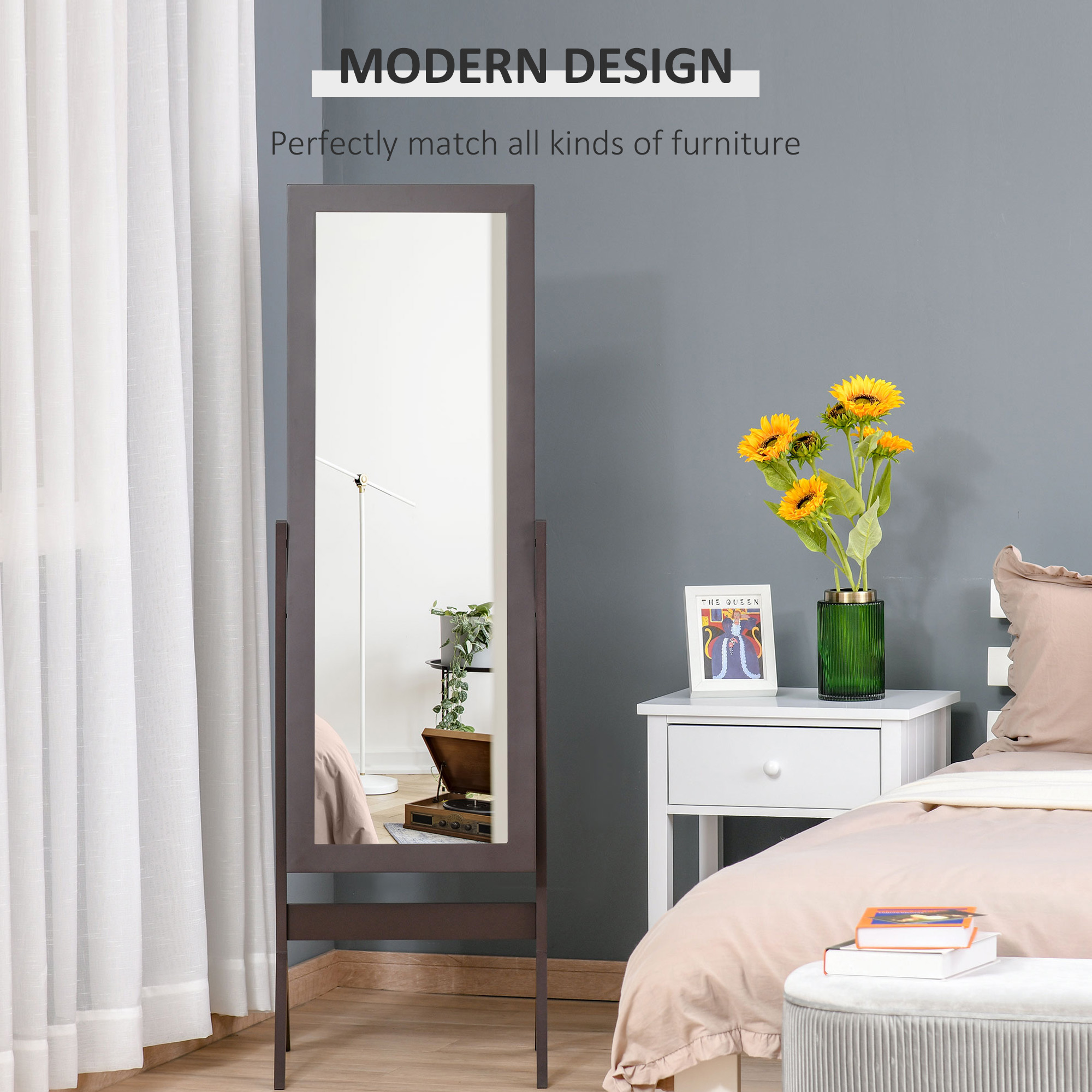 HOMCOM Dressing Mirror, Freestanding Bedroom Tall Mirror Adjustable Angle, 148x47cm, Brown