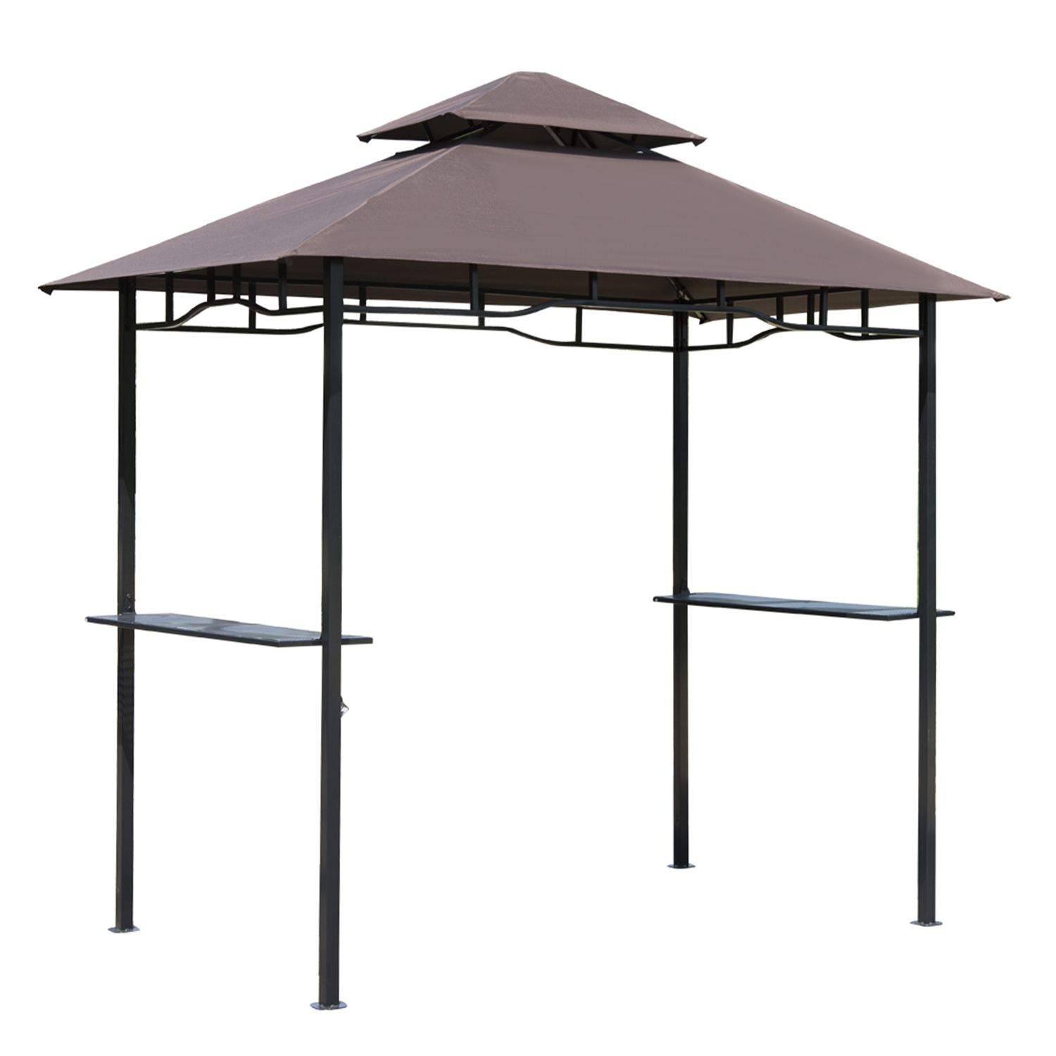 Outsunny Pabellón de Jardín 245x148 cm Cenador con Doble Techo Protección Solar 2 Estantes Laterales con Abrebotellas para Barbacoa Fiesta Eventos Exterior Color Café   Aosom España