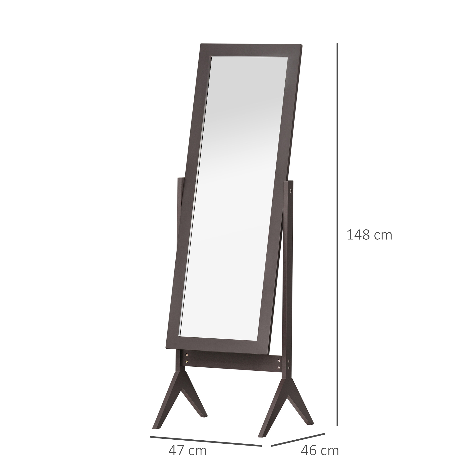HOMCOM Dressing Mirror, Freestanding Bedroom Tall Mirror Adjustable Angle, 148x47cm, Brown