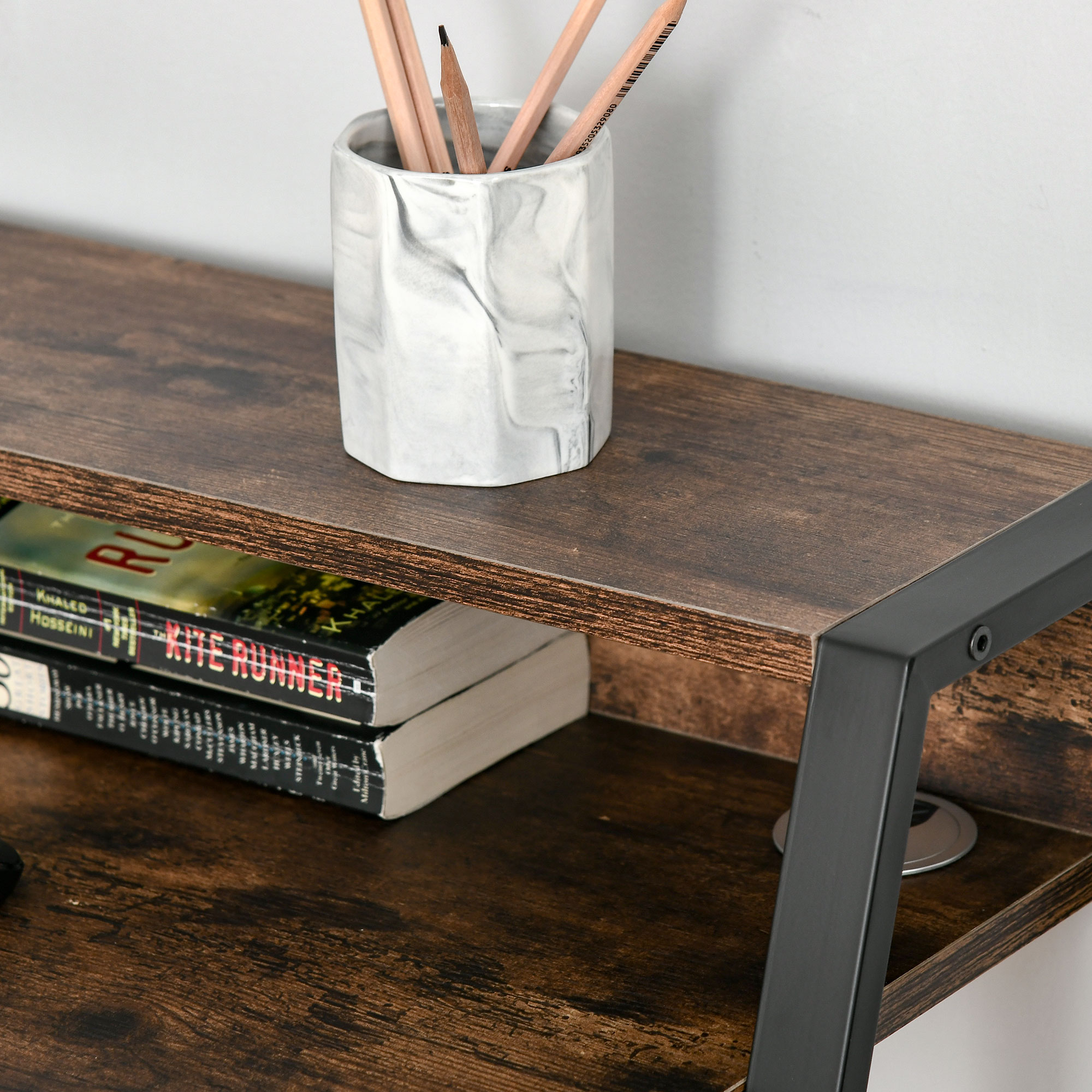 HOMCOM Writing Desk Computer Table Home Office PC Laptop Workstation Storage Shelf Color Rustic Brown