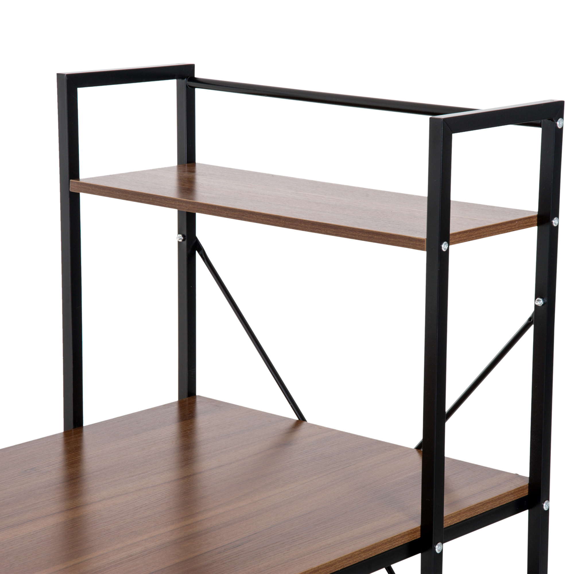 HOMCOM Workstation Desk with 4-Tier Bookshelf, Study PC Table, Home Office, Metal Frame, Wooden Top, Walnut & Black