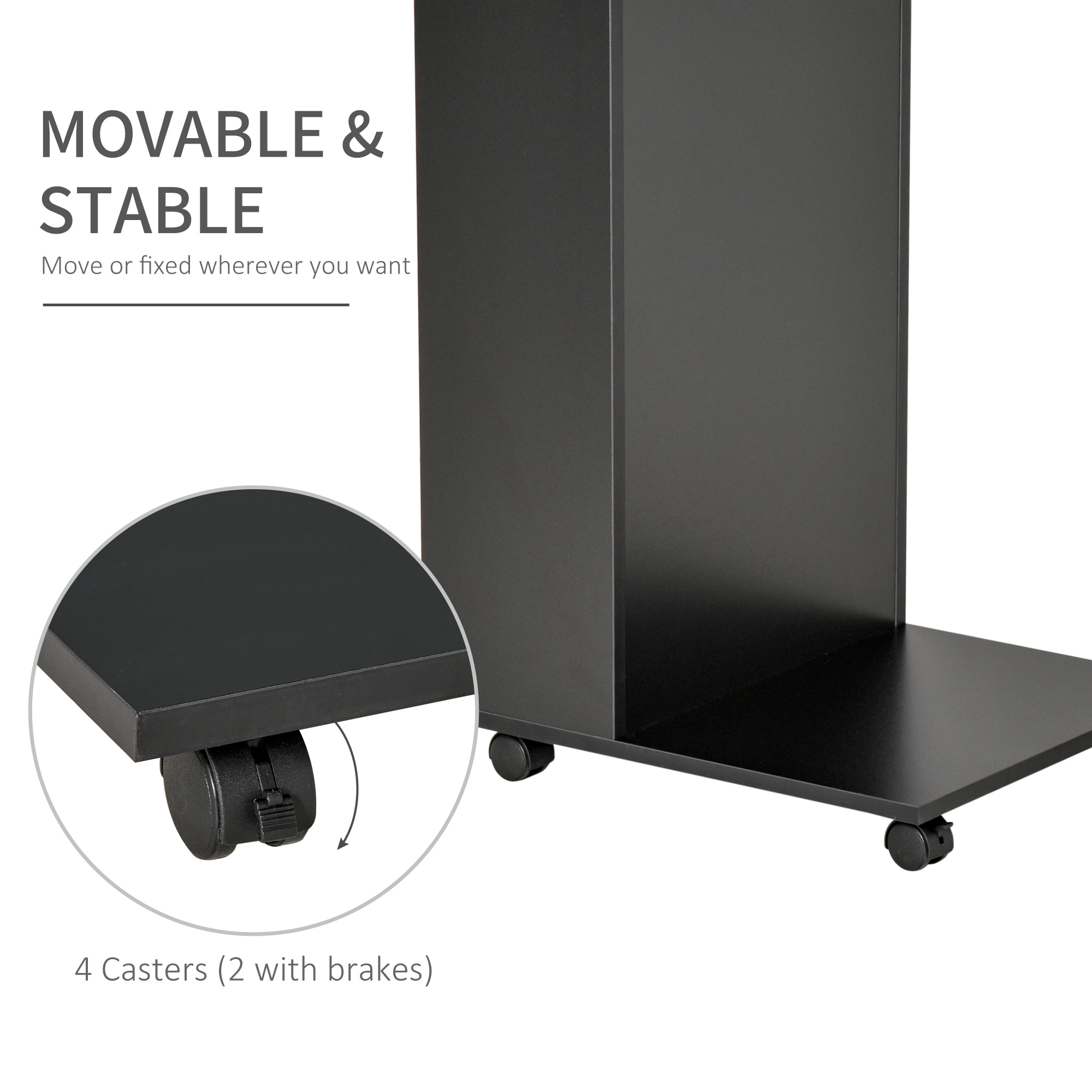 HOMCOM C-Shape End Table, Mobile Sofa Side Table with Storage, Casters for Laptop Coffee Snack, Black