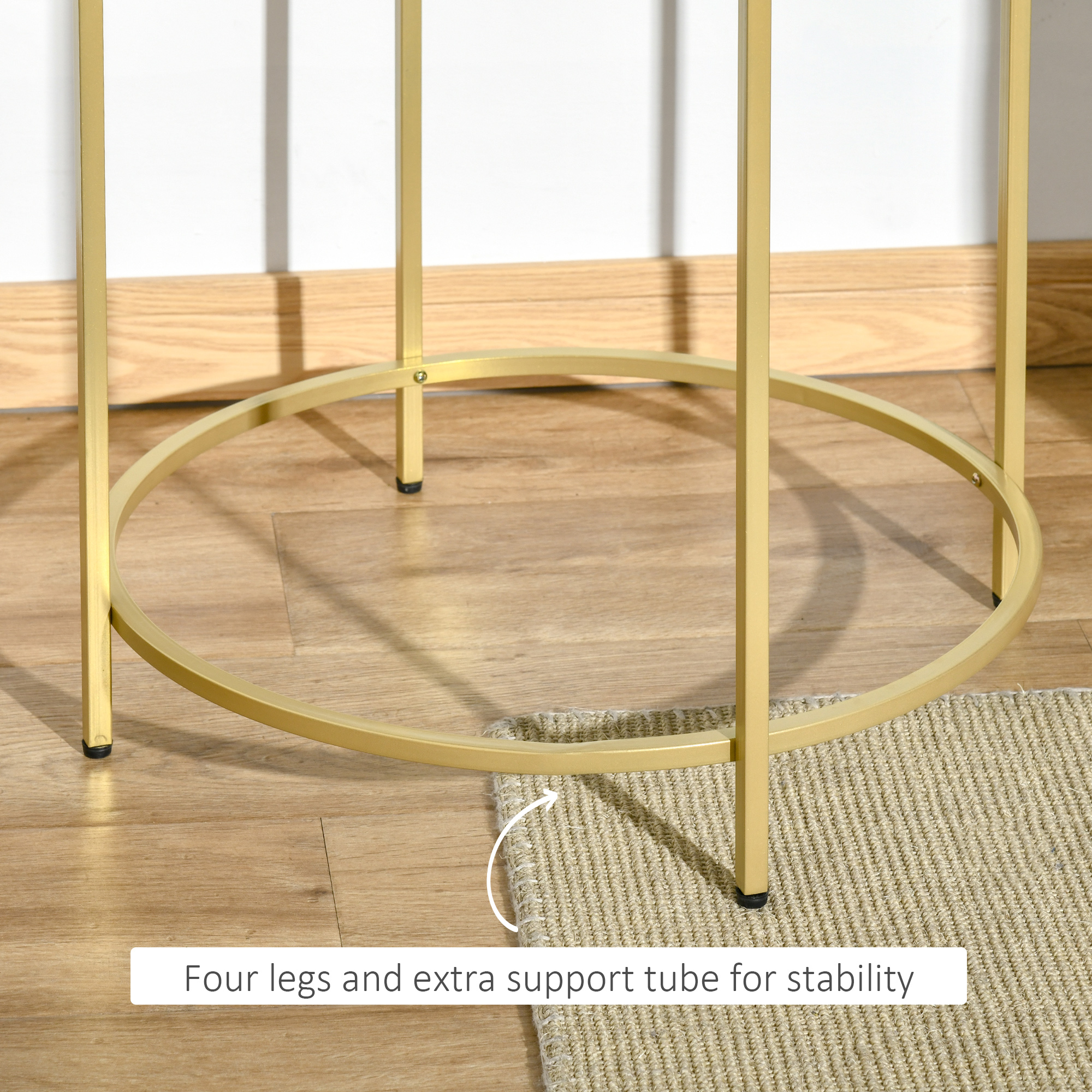 HOMCOM Modern Round Side Table, Gold Metal Base, Tempered Glass Top, Elegant Coffee Table for Living Room, Bedroom, Dining Area.