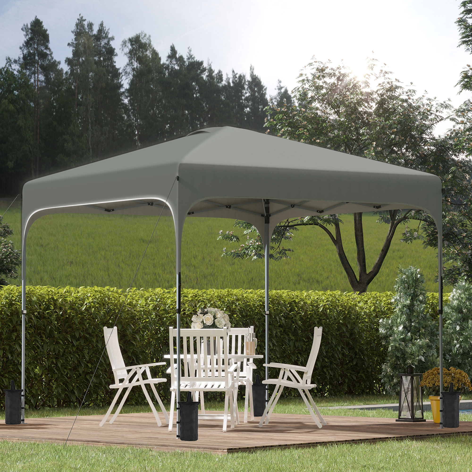 Outsunny Pop Up Gazebo 3x3m, Foldable Canopy Tent, Carry Bag with Wheels, 4 Leg Weight Bags, Outdoor Garden Patio Party, Dark Grey