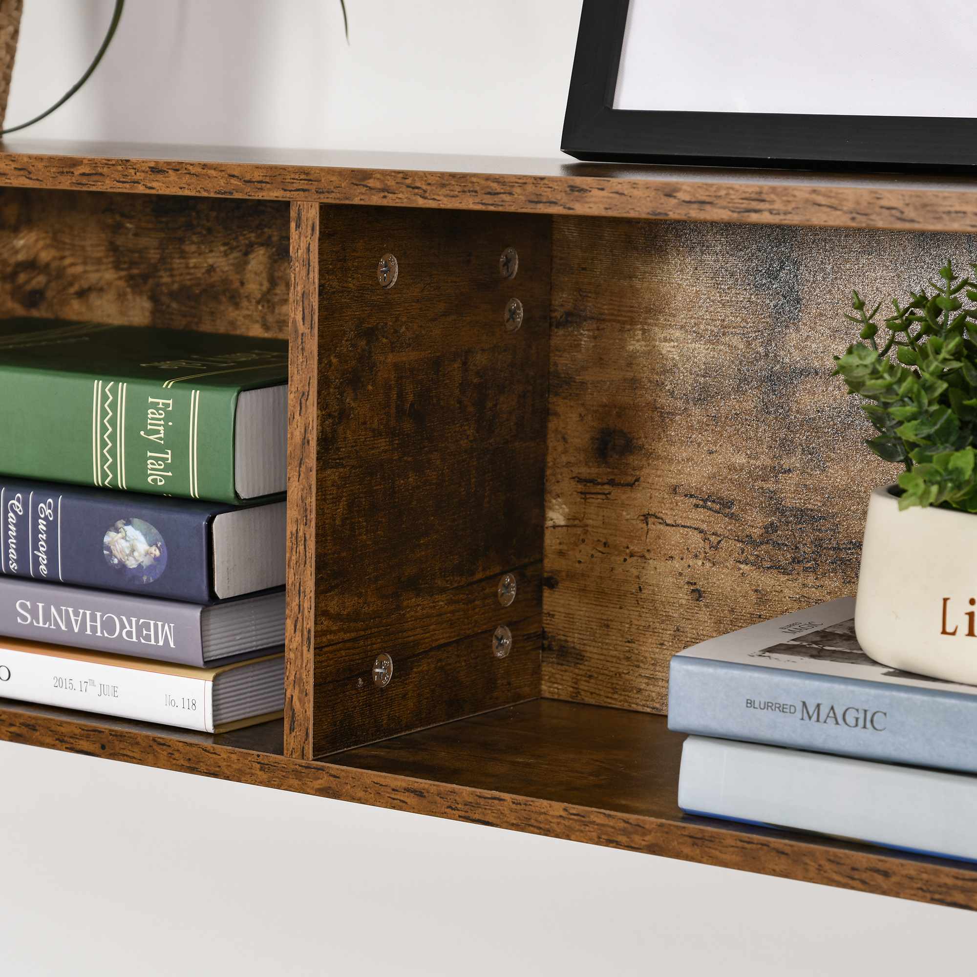 HOMCOM Industrial L-Shaped Work Desk & Storage Shelf Steel Frame Adjustable Feet Corner Workstation Home Office Study Stylish Brown Black