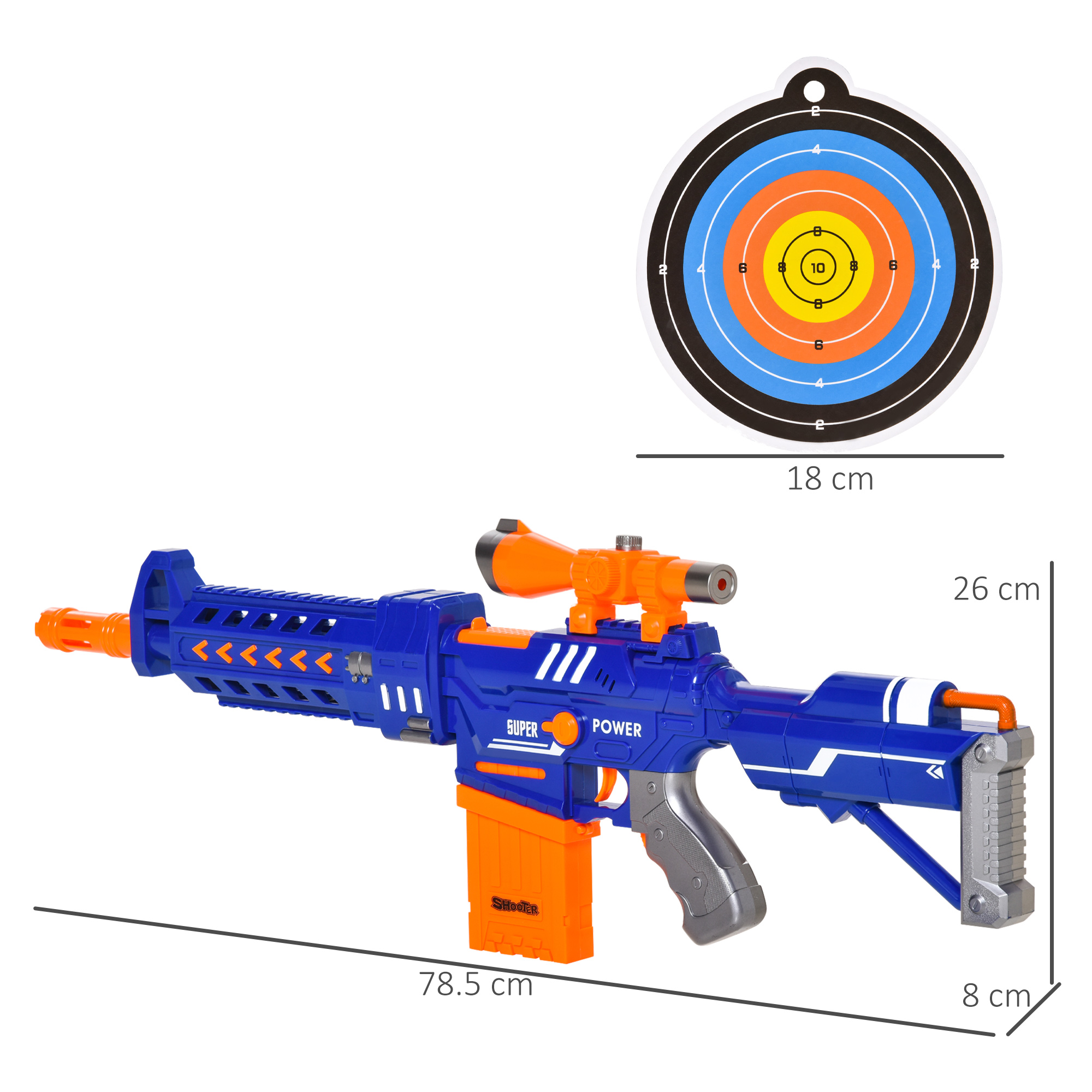 HOMCOM Toy Automatic Foam Blaster Gun Shooter w/ 20 Soft EVA Refill Darts Continuous Shot Magazine Shooting Target Board for Boys & Girls 8-12 Years