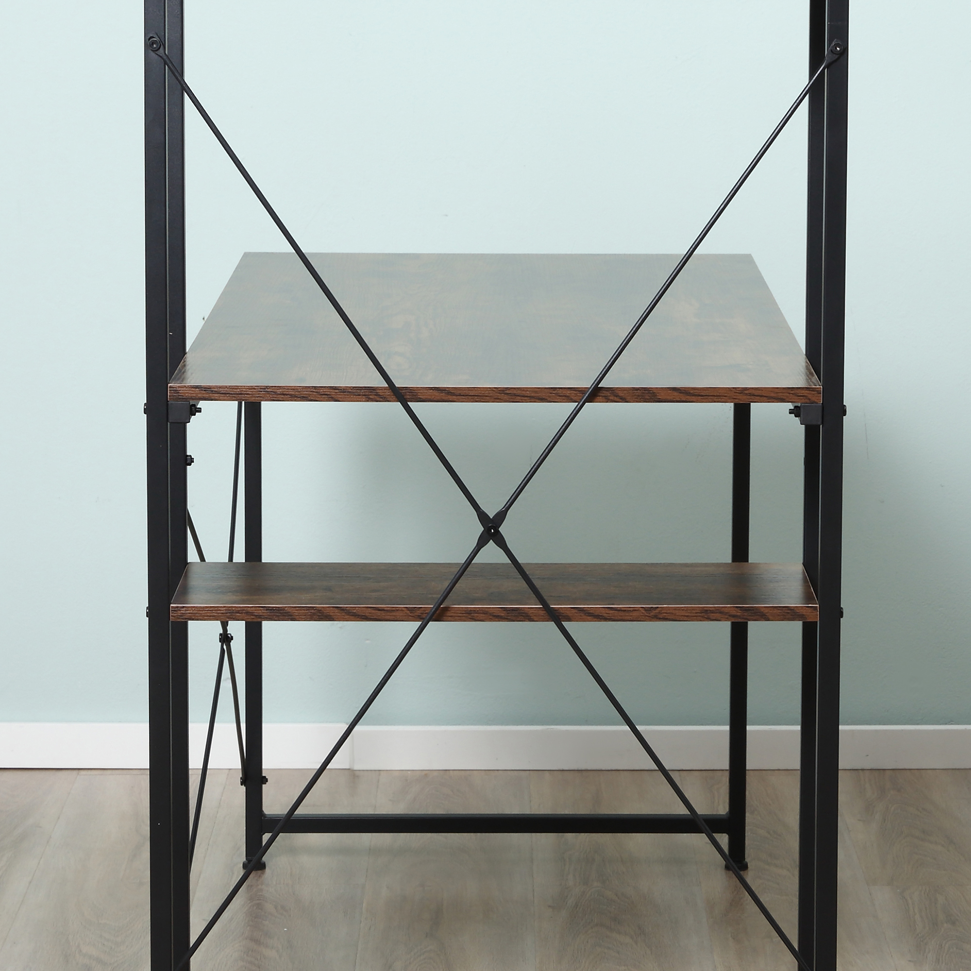 HOMCOM Study Desk, Computer Table with 4-Tier Bookshelf, Home Office Workstation, Metal Frame, Wooden Top, Rustic Brown & Black