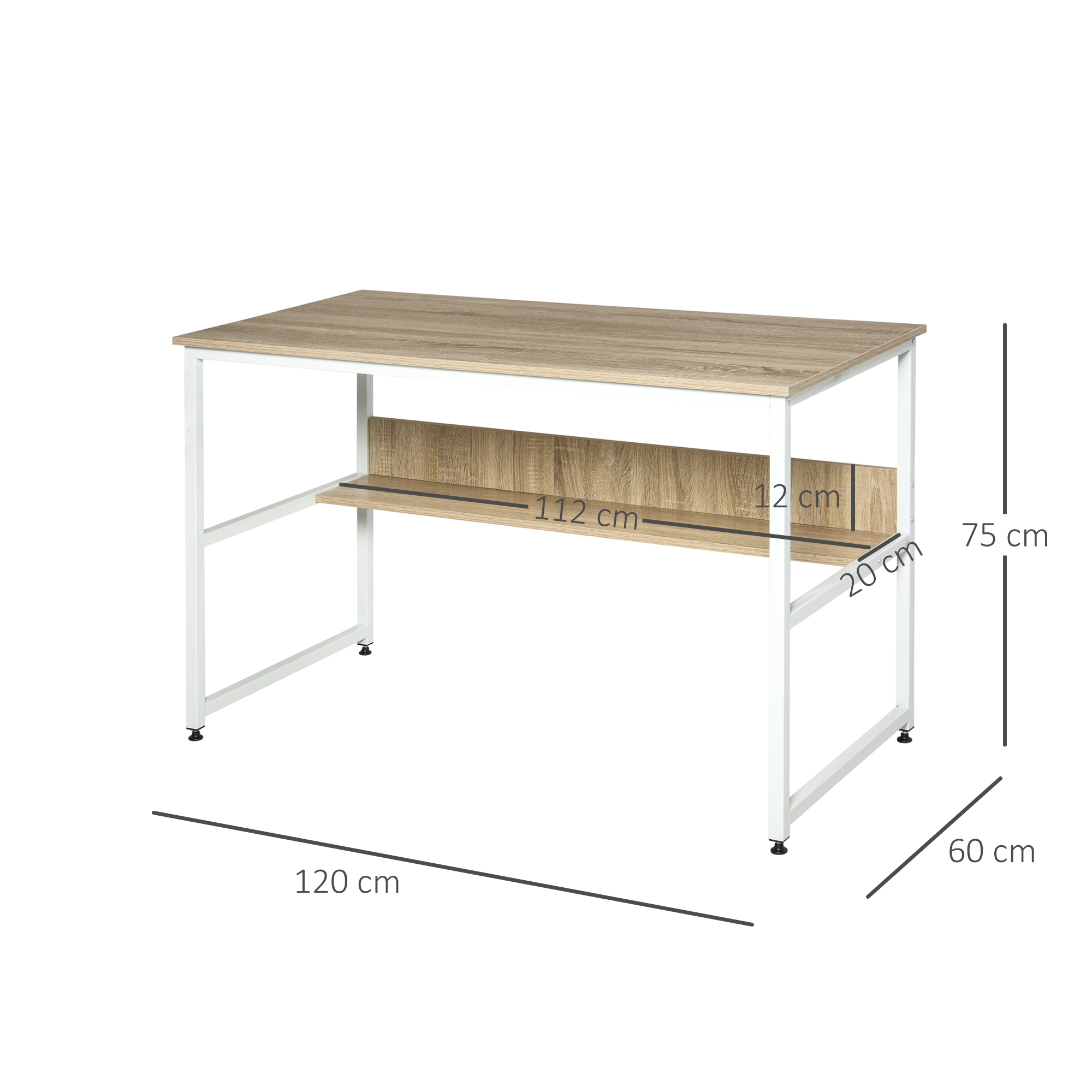 HOMCOM Computer Desk w/ Storage Shelf Adjustable Feet Metal Frame Home Office Laptop Study Writing Workstation Table Oak
