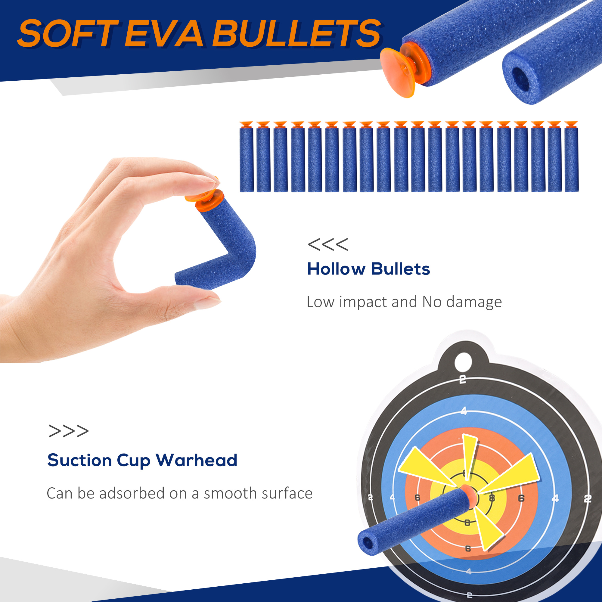 HOMCOM Toy Automatic Foam Blaster Gun Shooter w/ 20 Soft EVA Refill Darts Continuous Shot Magazine Shooting Target Board for Boys & Girls 8-12 Years