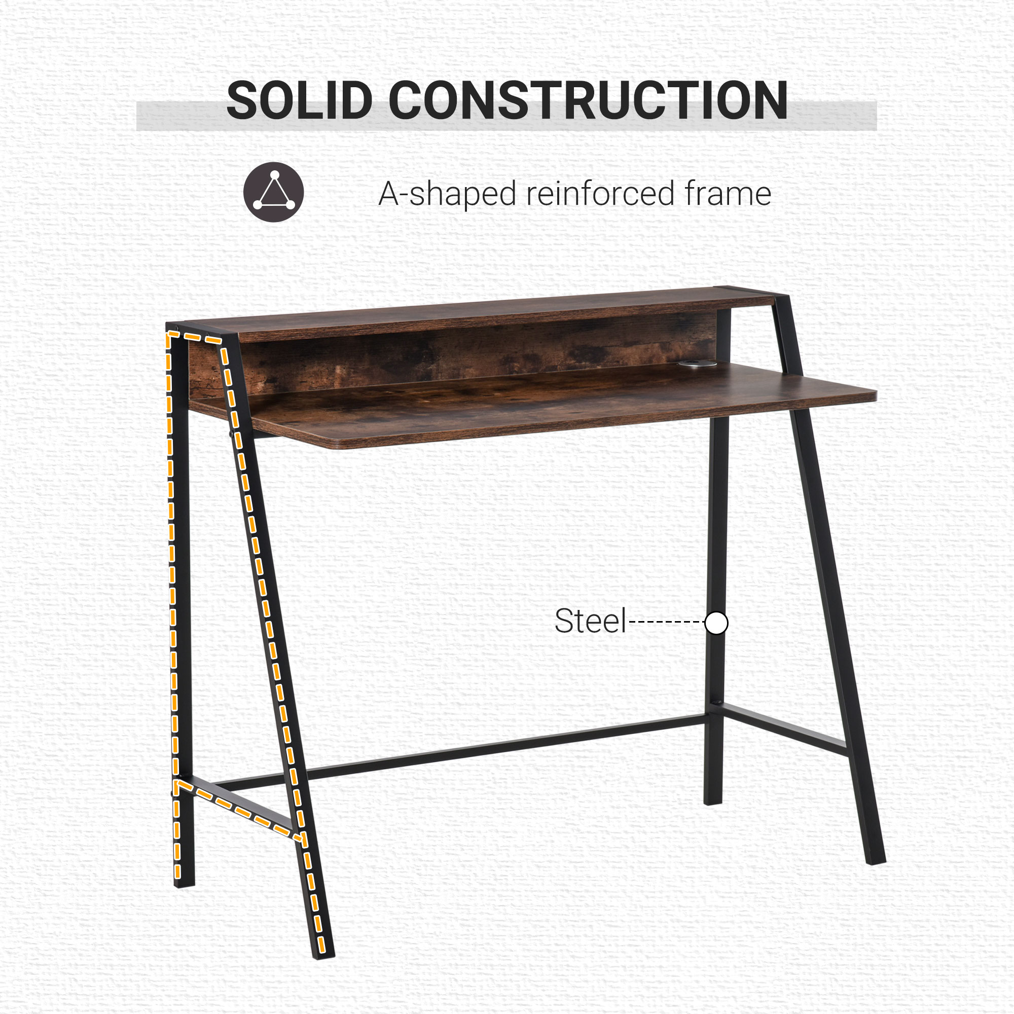 HOMCOM Writing Desk Computer Table Home Office PC Laptop Workstation Storage Shelf Color Rustic Brown