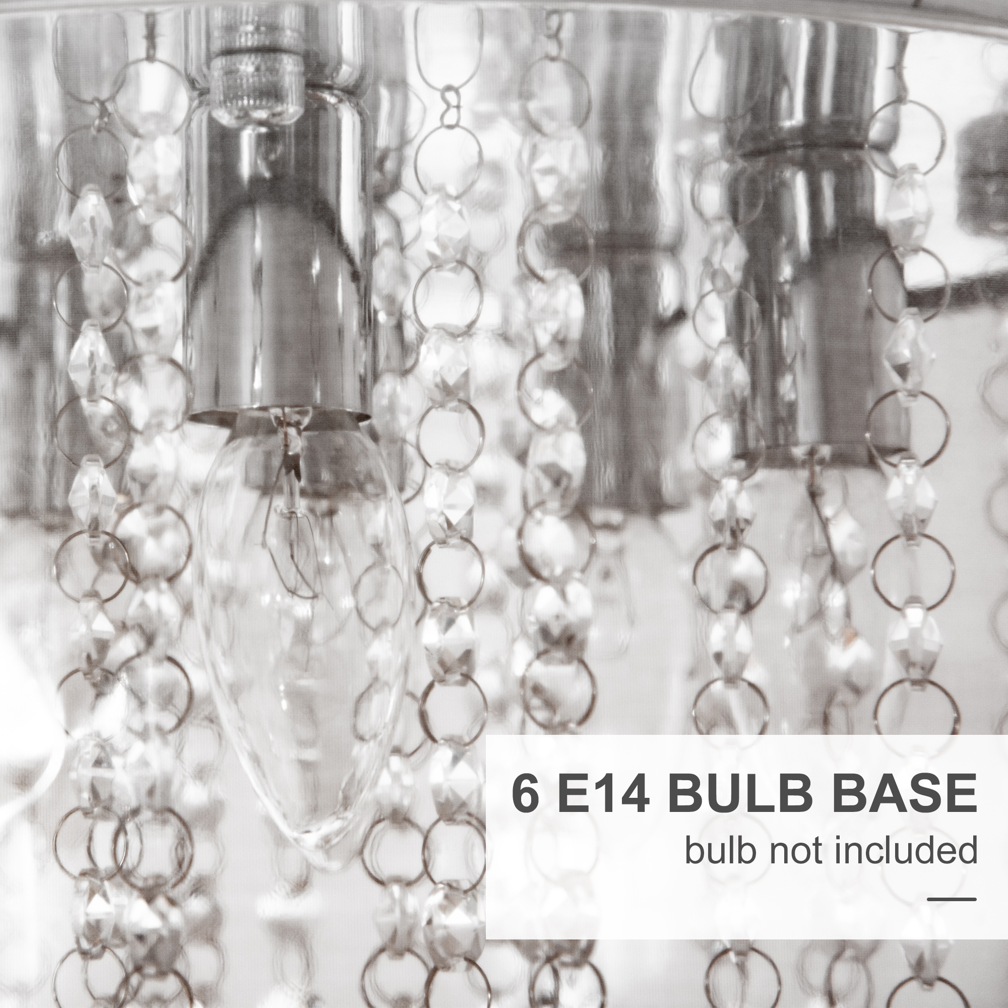 HOMCOM Modern Crystal Chandelier Flush Mount LED Ceiling Light with Drum Shade for Living Room Bedroom Dining Room Silver