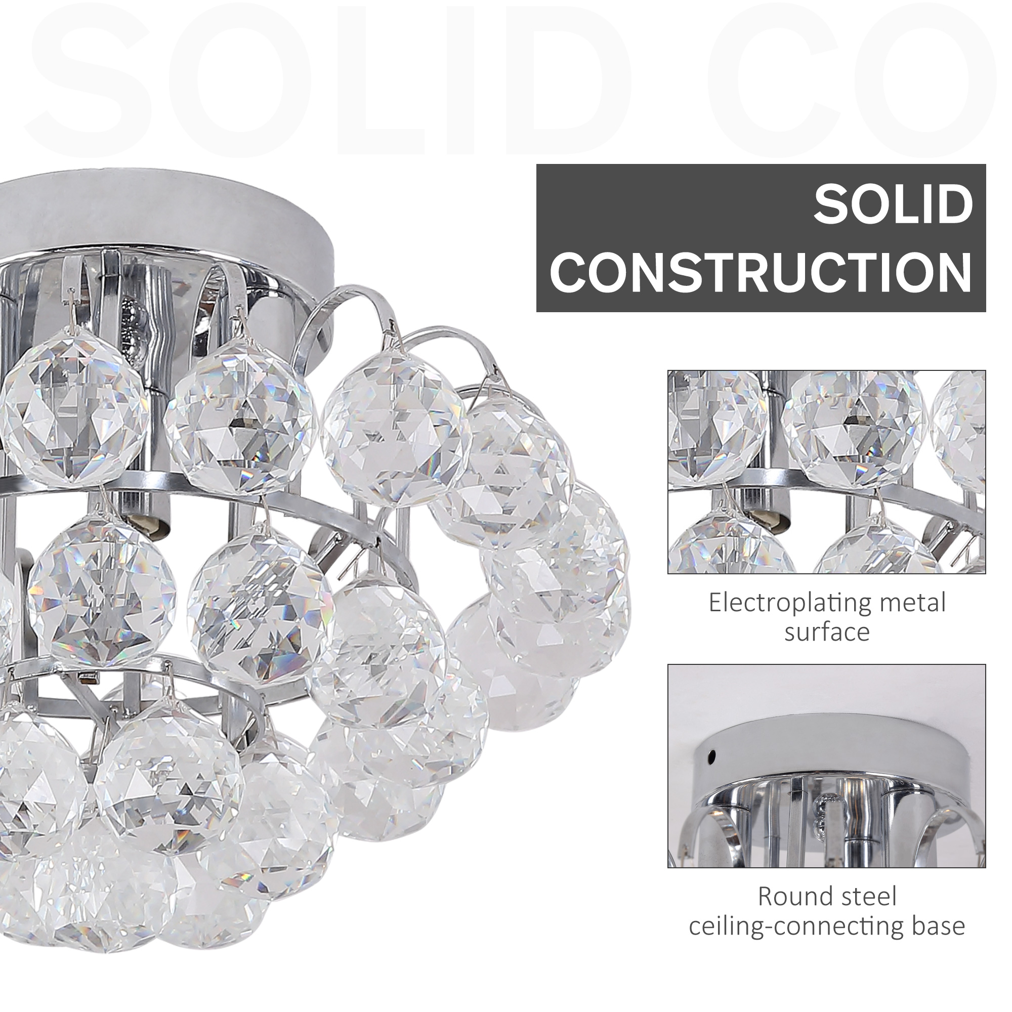 HOMCOM Crystal Ceiling Lamp Chandelier Hallway Flush Mount Pendant 3 Light Ð¤30cm Silver