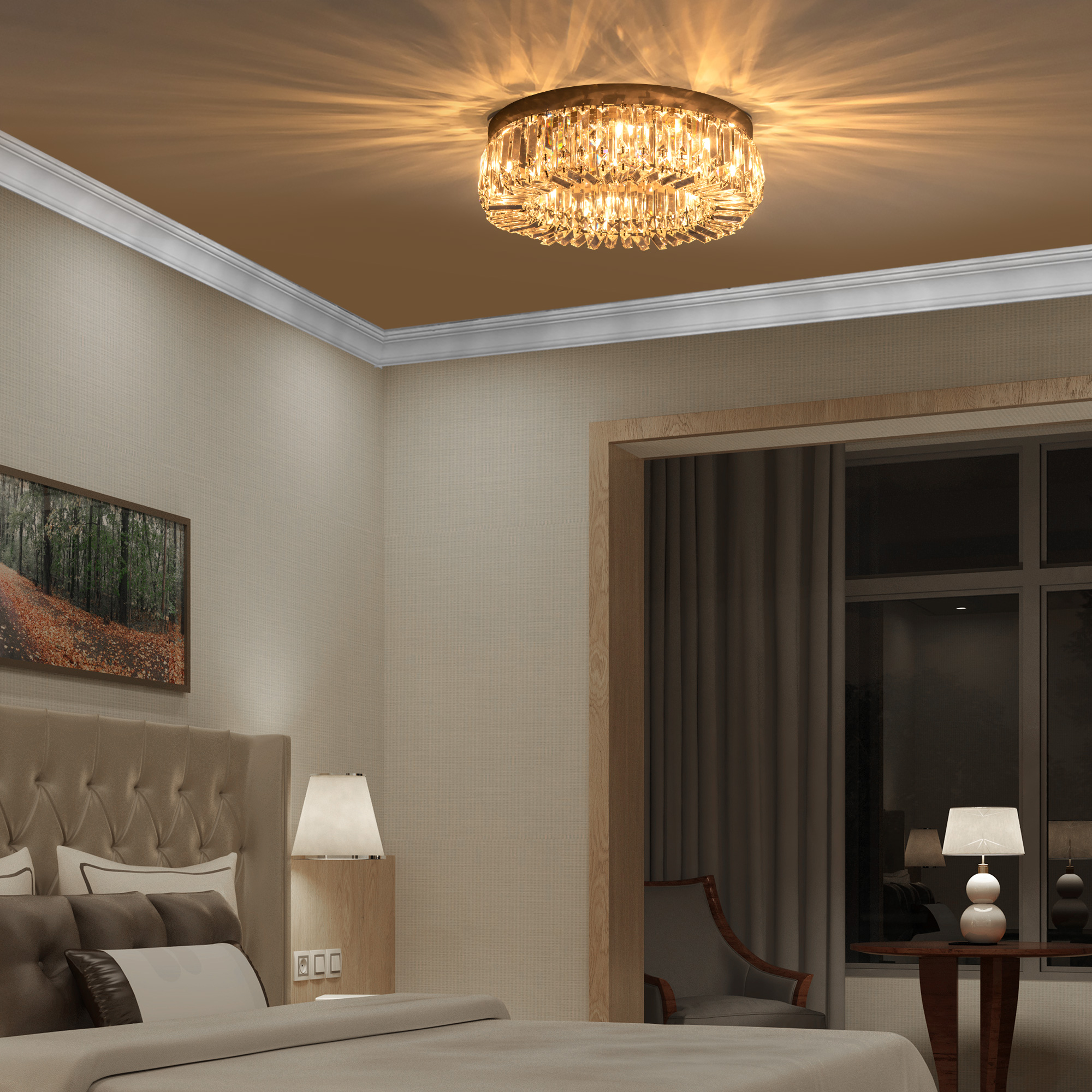 HOMCOM Modern Chandeliers Stainless Steel Pendant Lights with Crystal Decorations for Living Room Bedroom Dining Room Hall- Silver