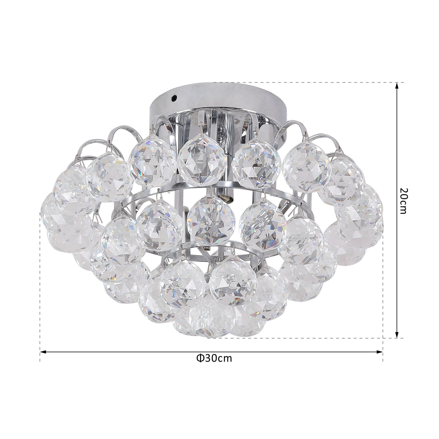 HOMCOM Crystal Ceiling Lamp Chandelier Hallway Flush Mount Pendant 3 Light Ð¤30cm Silver