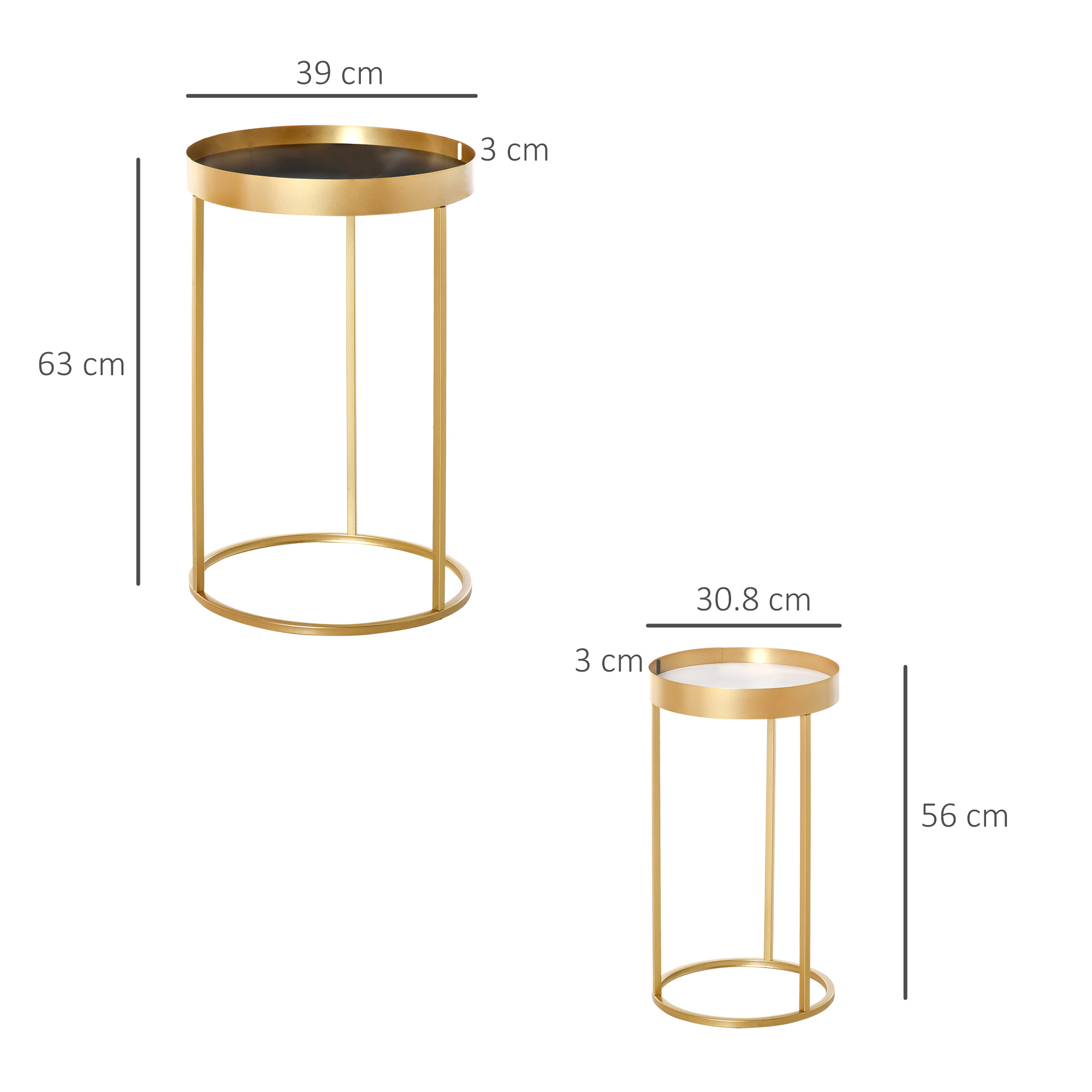 HOMCOM Nesting Coffee Tables, Set of 2, Gold Metal Frame, Marble Colour Embedded Tabletop, Versatile for Living Room, Bedroom.