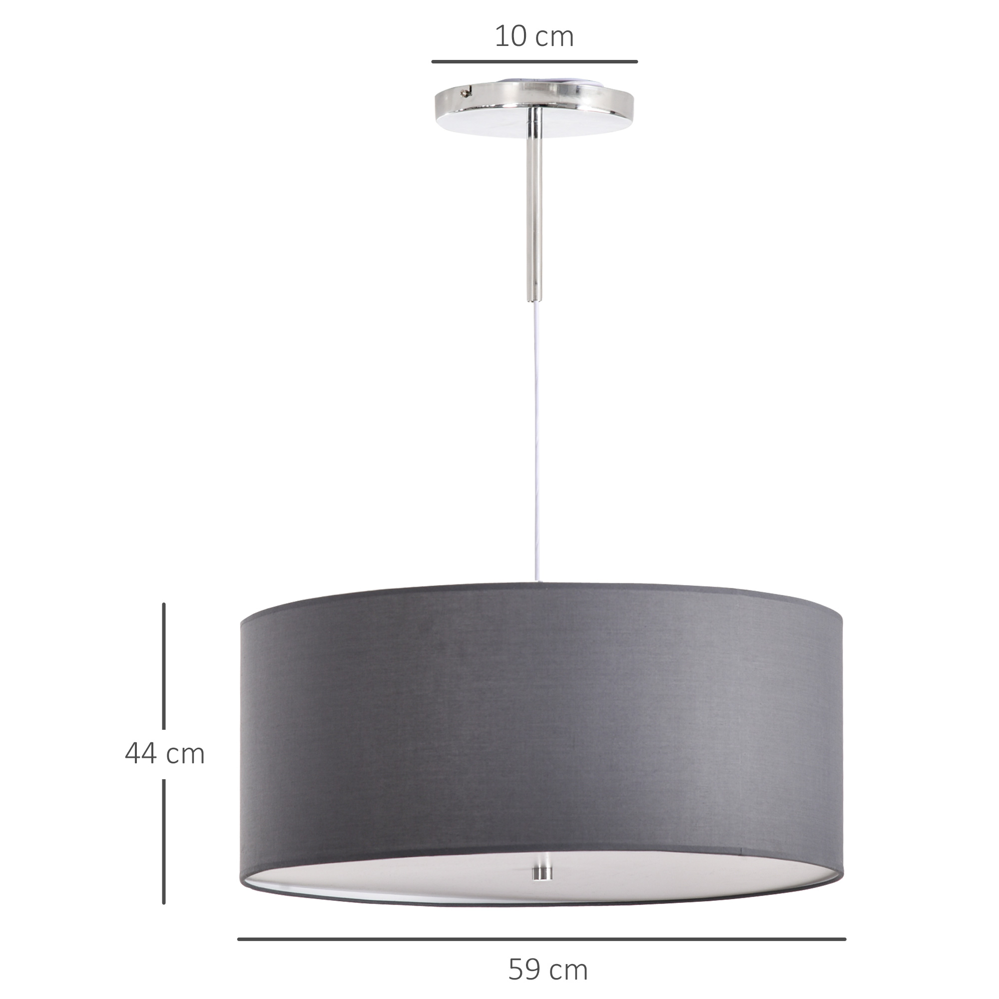 HOMCOM Modern LED Pendant Light Chandelier with Three Lighting Modes Metal Round Base for Living Room, Bedroom, Office, Entrance, Grey, 59 x 59 x 44cm