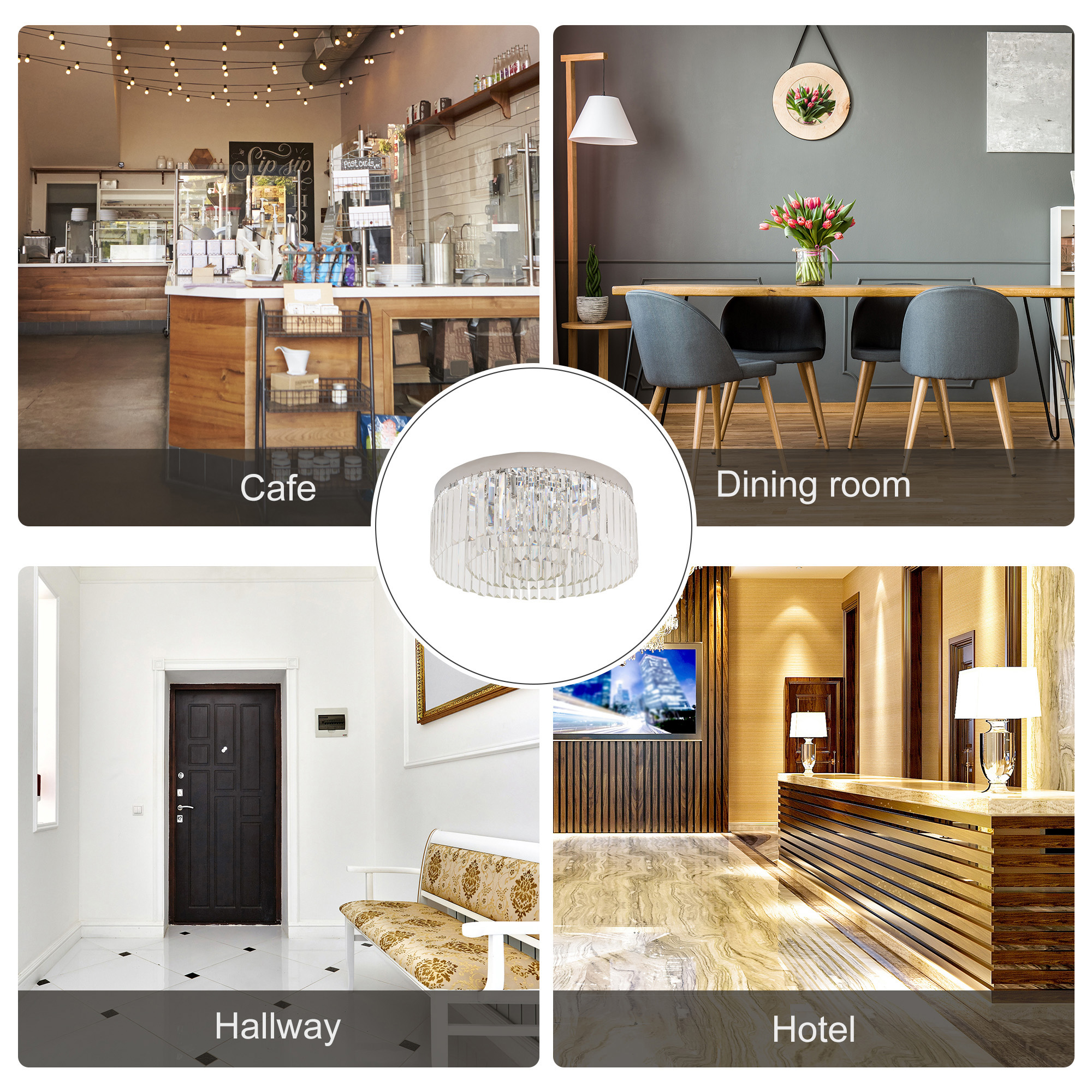 HOMCOM Crystal Ceiling Light Modern Chandeliers w/ Stainless Steel Base 10 Lights Elegant Flush Mount Ceiling Lighting for Living Room, Hallway, Bar