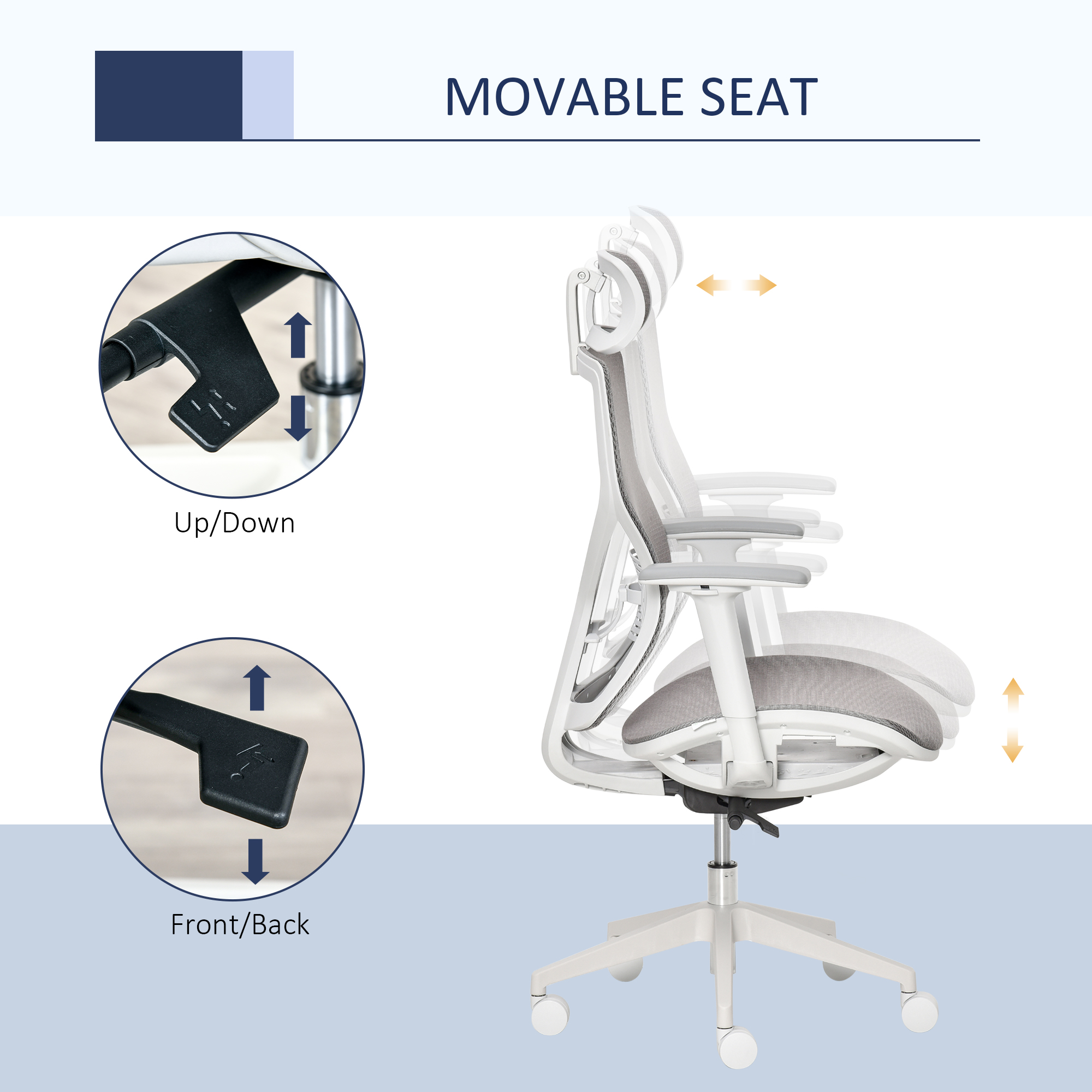 Vinsetto Ergonomic Office Chair with 360Â° , Wheel, Mesh Back, Adjustable Height & 3D Armrest for Home Office, Grey