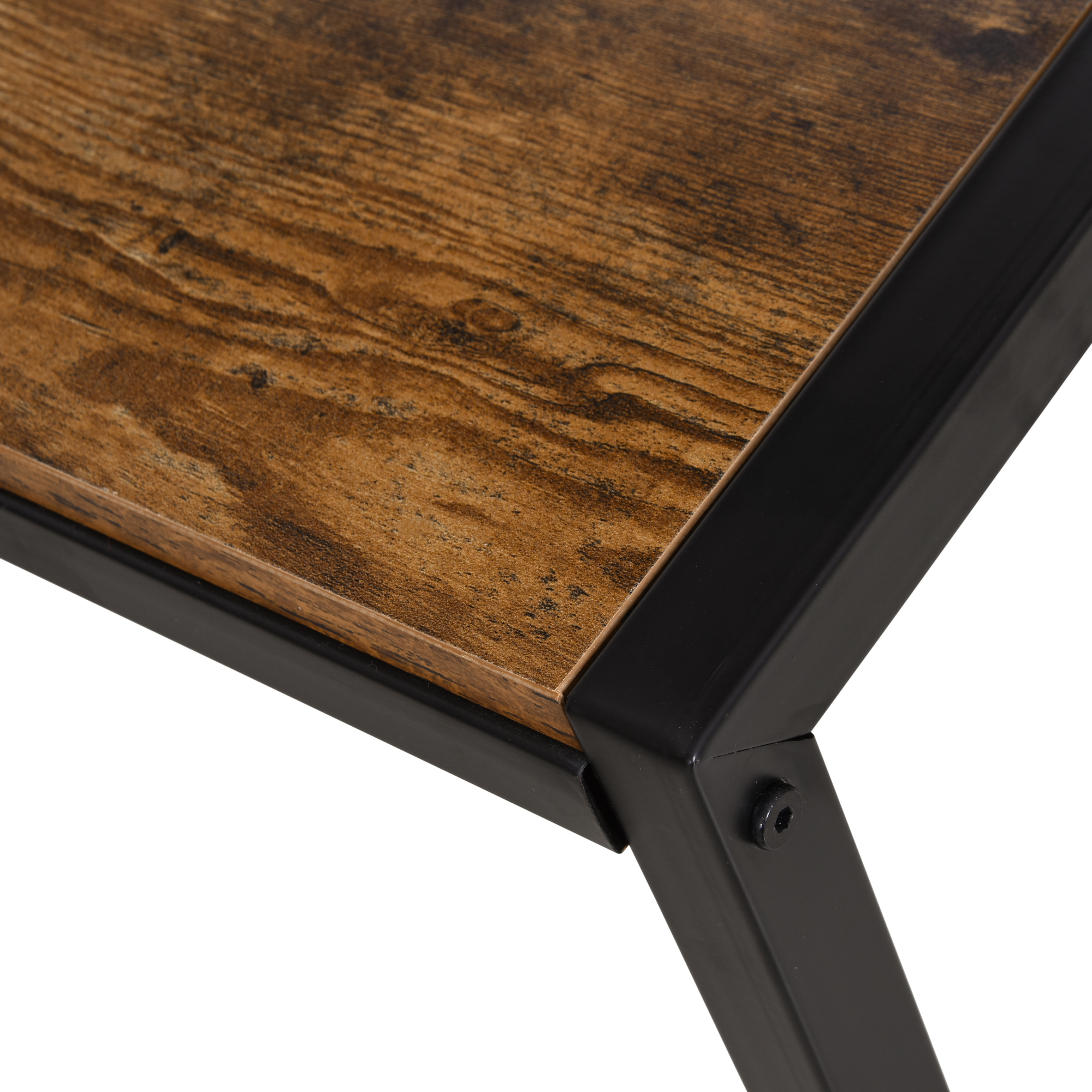 HOMCOM Industrial L-Shaped Work Desk & Storage Shelf Steel Frame Adjustable Feet Corner Workstation Home Office Study Stylish Brown Black