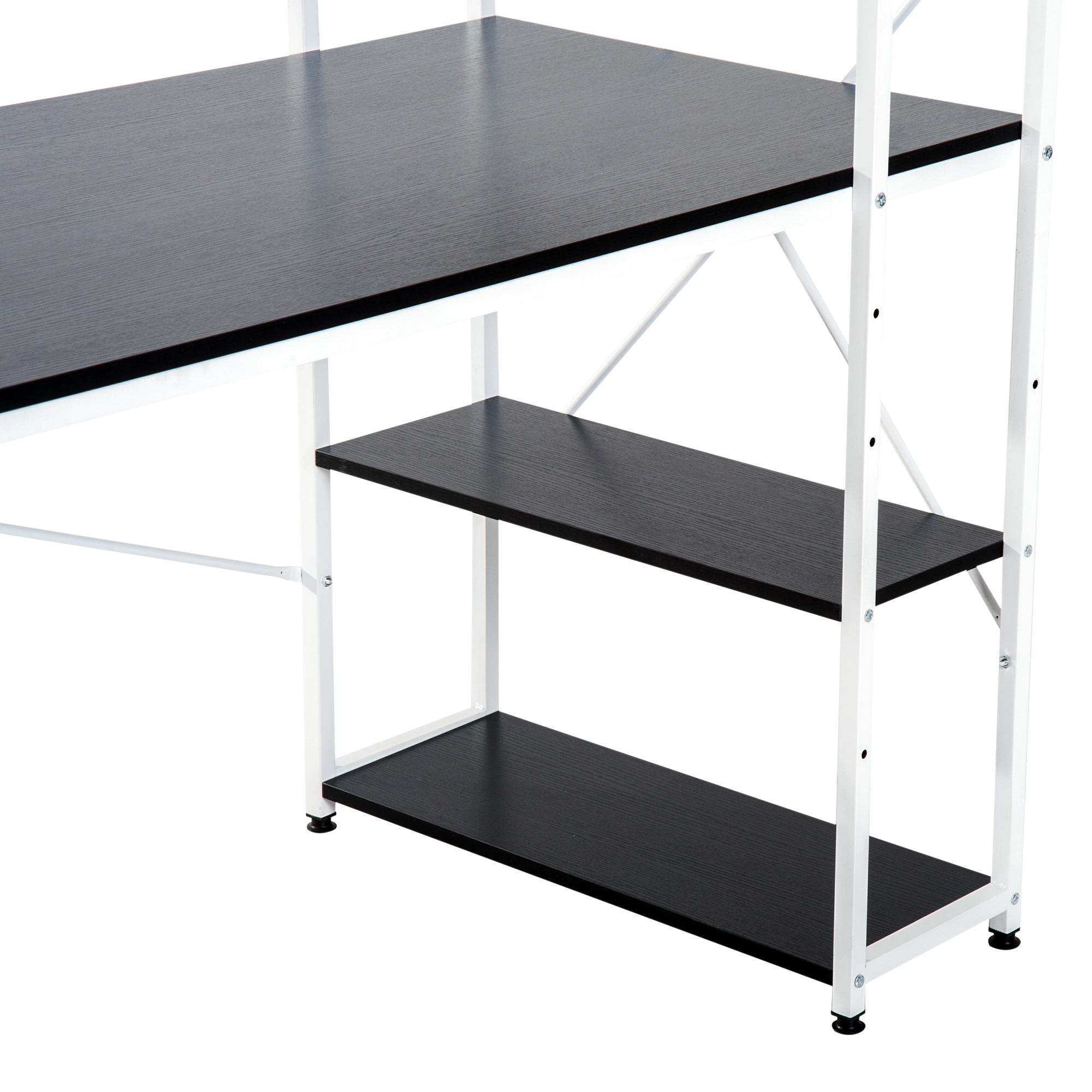 HOMCOM Study Workstation with 4-Tier Bookshelf, Metal Frame, Wooden Top, Home Office Computer Desk, Black & White.