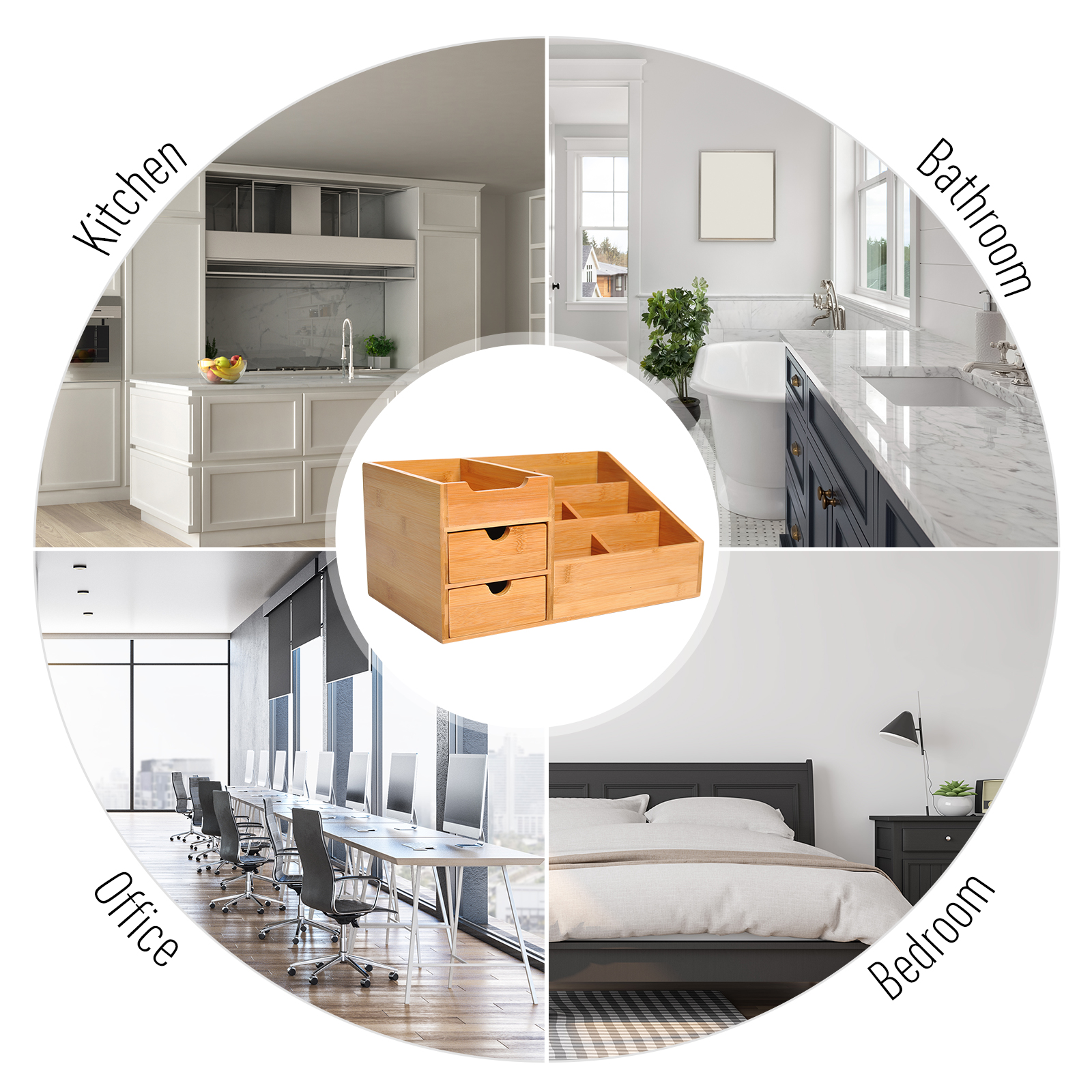 HOMCOM Organiser Holder Multi-Function Storage Caddy Drawers Home Office Stationary Supplies 7 Storage Compartments and 2 Drawers  Natural Wood