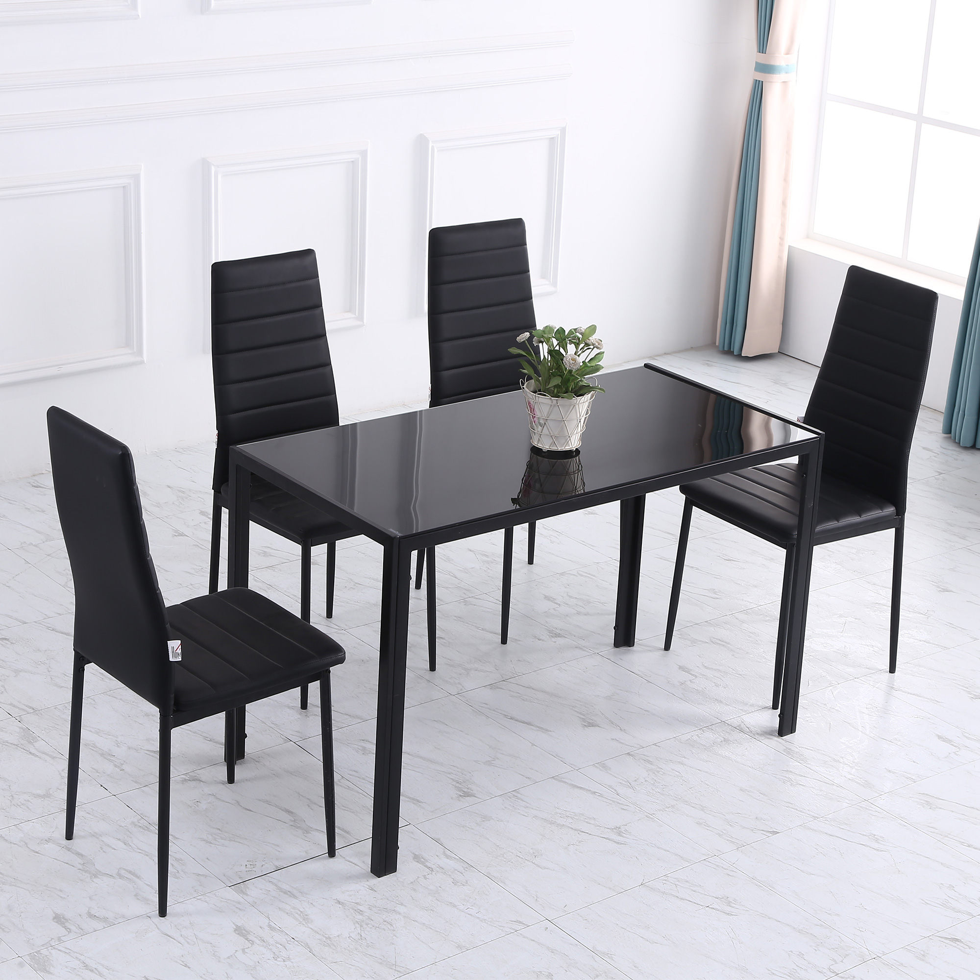 HOMCOM Modern Rectangular Dining Table for 4 People with Tempered Glass Top & Metal Legs for Dining Room, Living Room (Chairs Not Included)