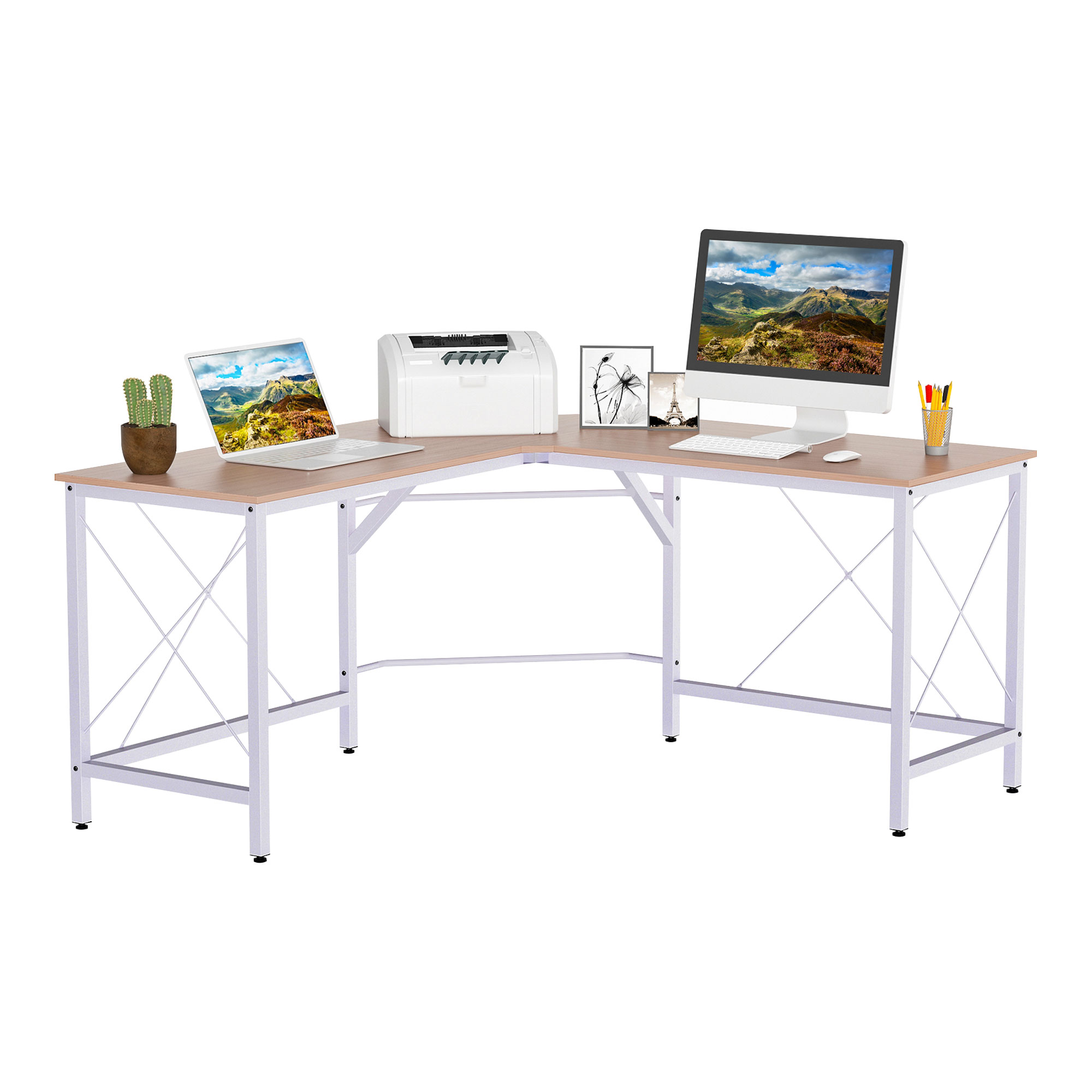 HOMCOM L-Shape Corner Gaming Desk, Computer PC Workstation for Home Office, Three Worktop Writing Table, 76x150cm, Oak