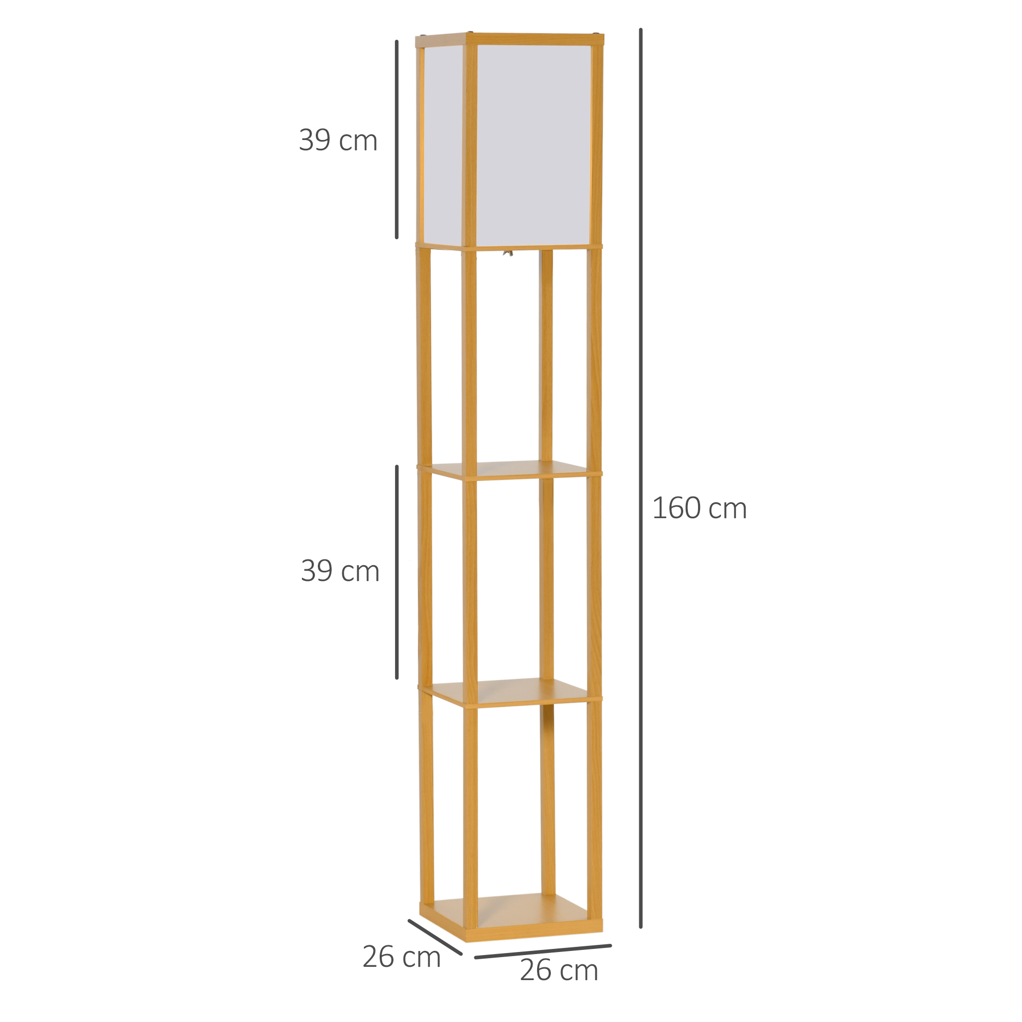 HOMCOM 3-Tier Floor Lamp, Floor Light w/ Storage Shelf, Reading Standing Lamp for Living Room, Bedroom, Office, Dorm, 160cm, Natural
