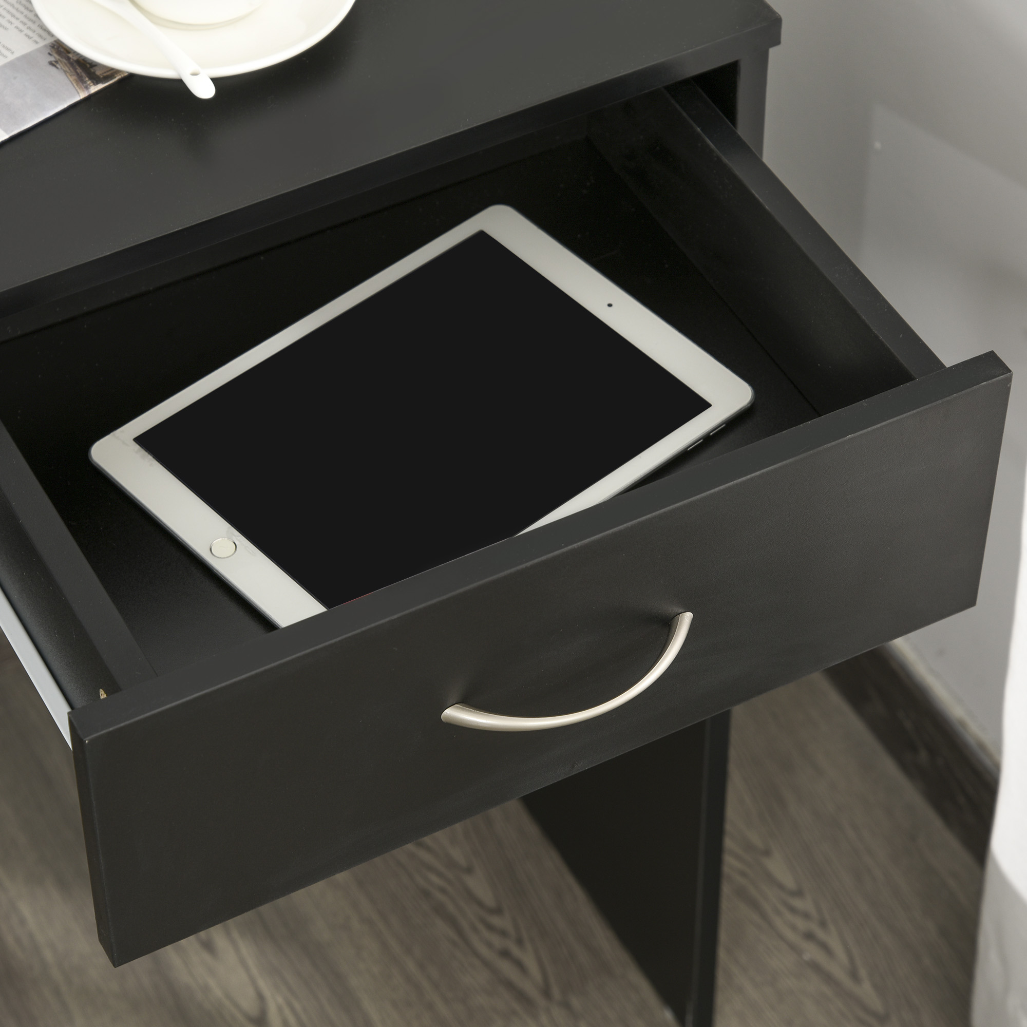 HOMCOM Modern Computer Work Desk Table Study w/ Shelf Drawer Standing Writing Station Display Stylish Storage Compact Black