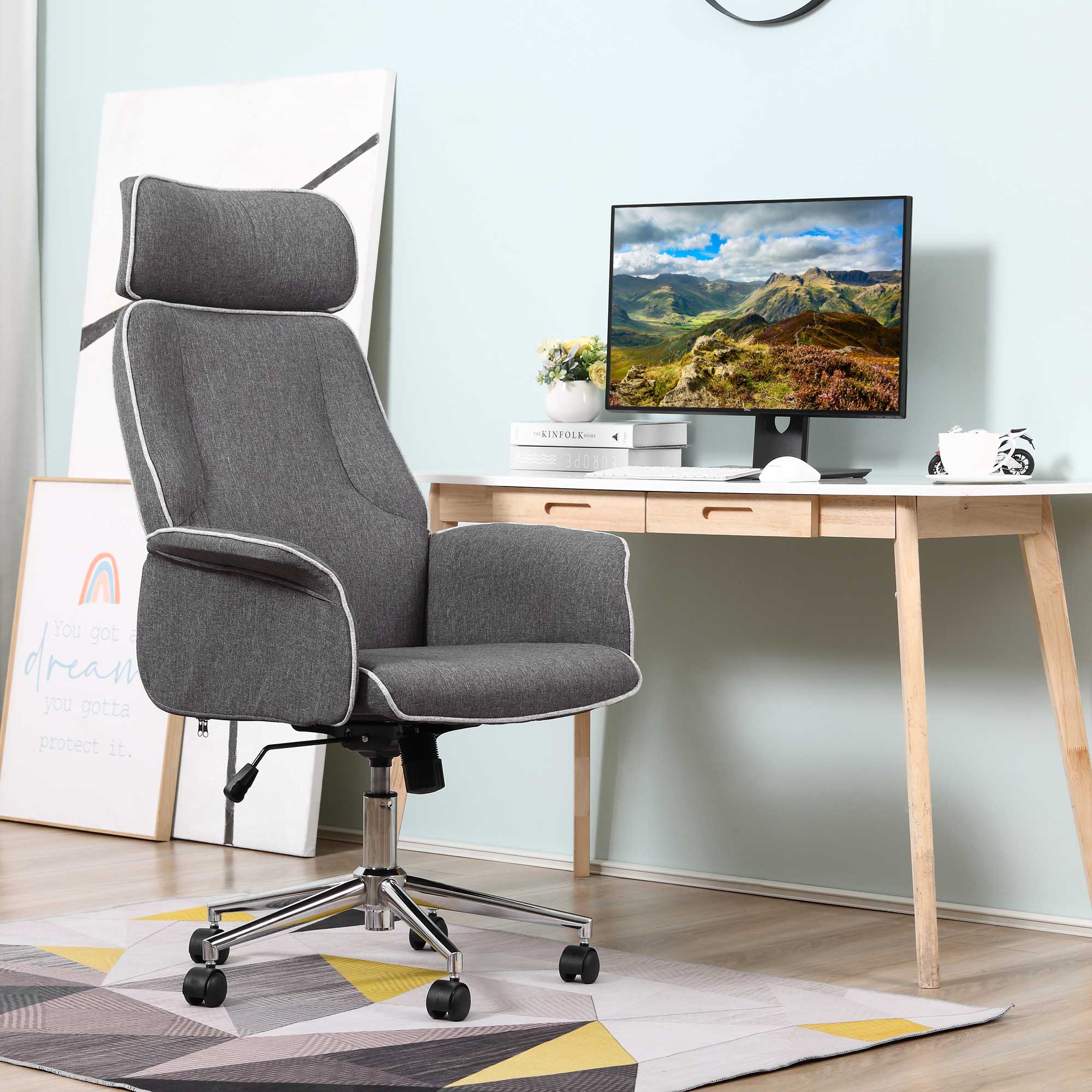 Vinsetto Desk Rocking Chair for Office Executive Adjustable High Back ...