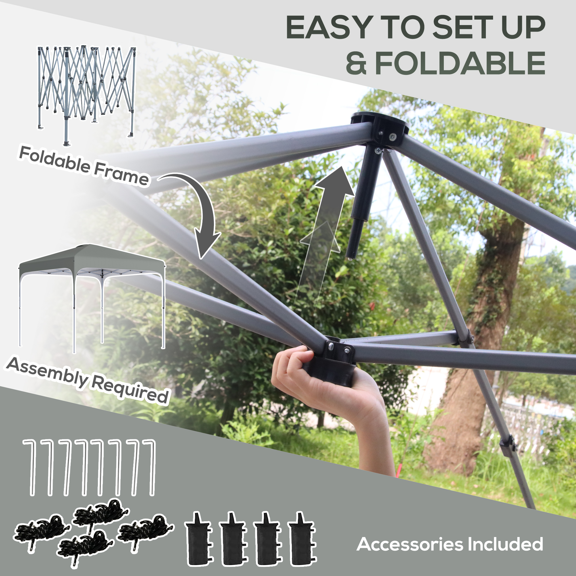 Outsunny Pop Up Gazebo 3x3m, Foldable Canopy Tent, Carry Bag with Wheels, 4 Leg Weight Bags, Outdoor Garden Patio Party, Dark Grey