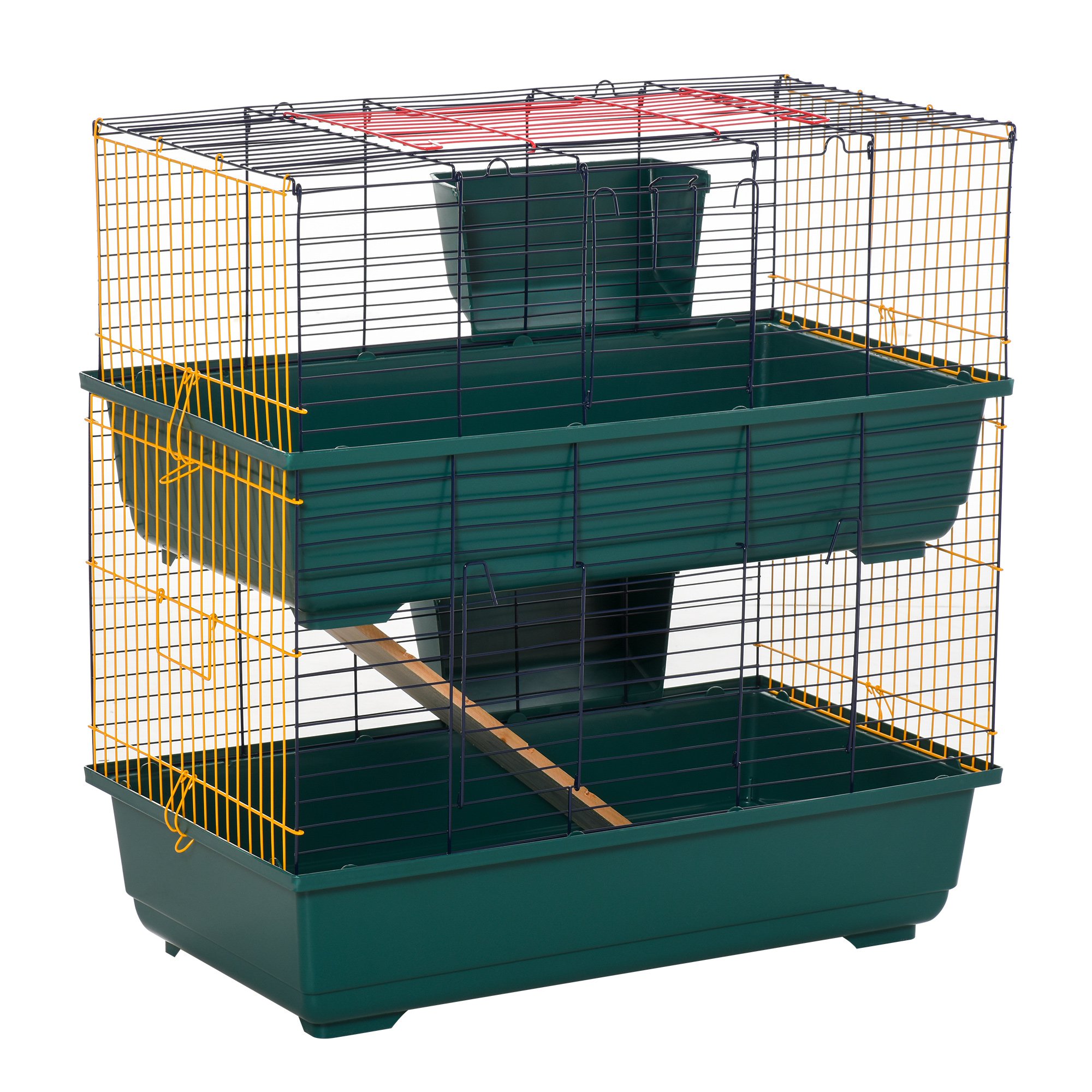 PawHut Small Animal Cage Habitat with Accessories 3 Openable Doors 2-Story Large Pet Play House for Chinchillas Puppy Guinea Pig 80 x 44 x 82 cm