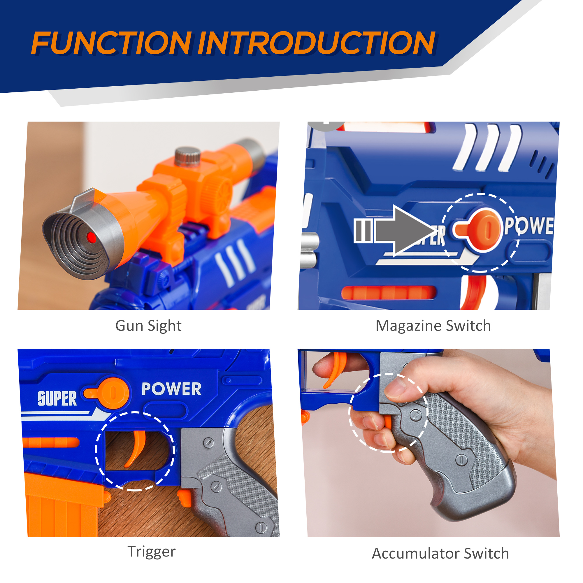 HOMCOM Toy Automatic Foam Blaster Gun Shooter w/ 20 Soft EVA Refill Darts Continuous Shot Magazine Shooting Target Board for Boys & Girls 8-12 Years