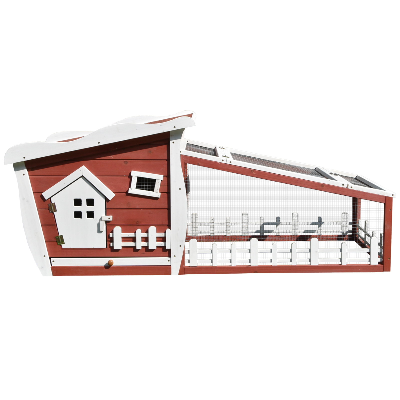 PawHut Rabbits Outdoor Fir Wood Hutch w/ Ramp Wine-Brown