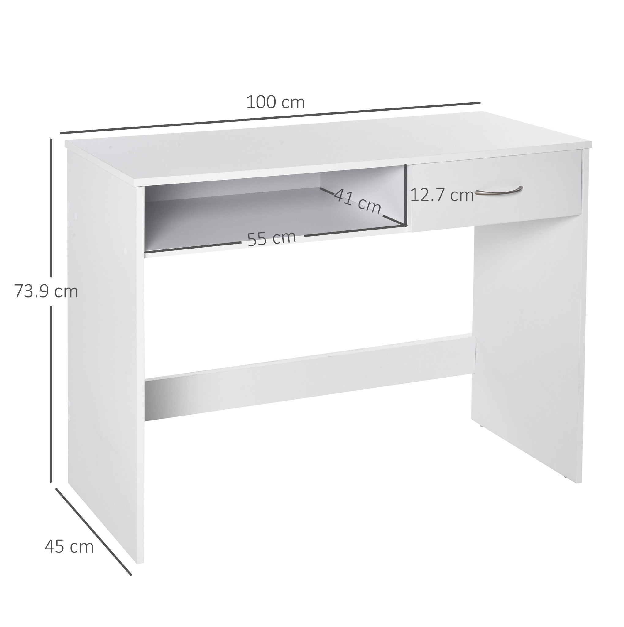 HOMCOM Computer Desk with Shelf Drawer, Study Table with Storage Compartment, Writing Station, Stylish Display Storage, White