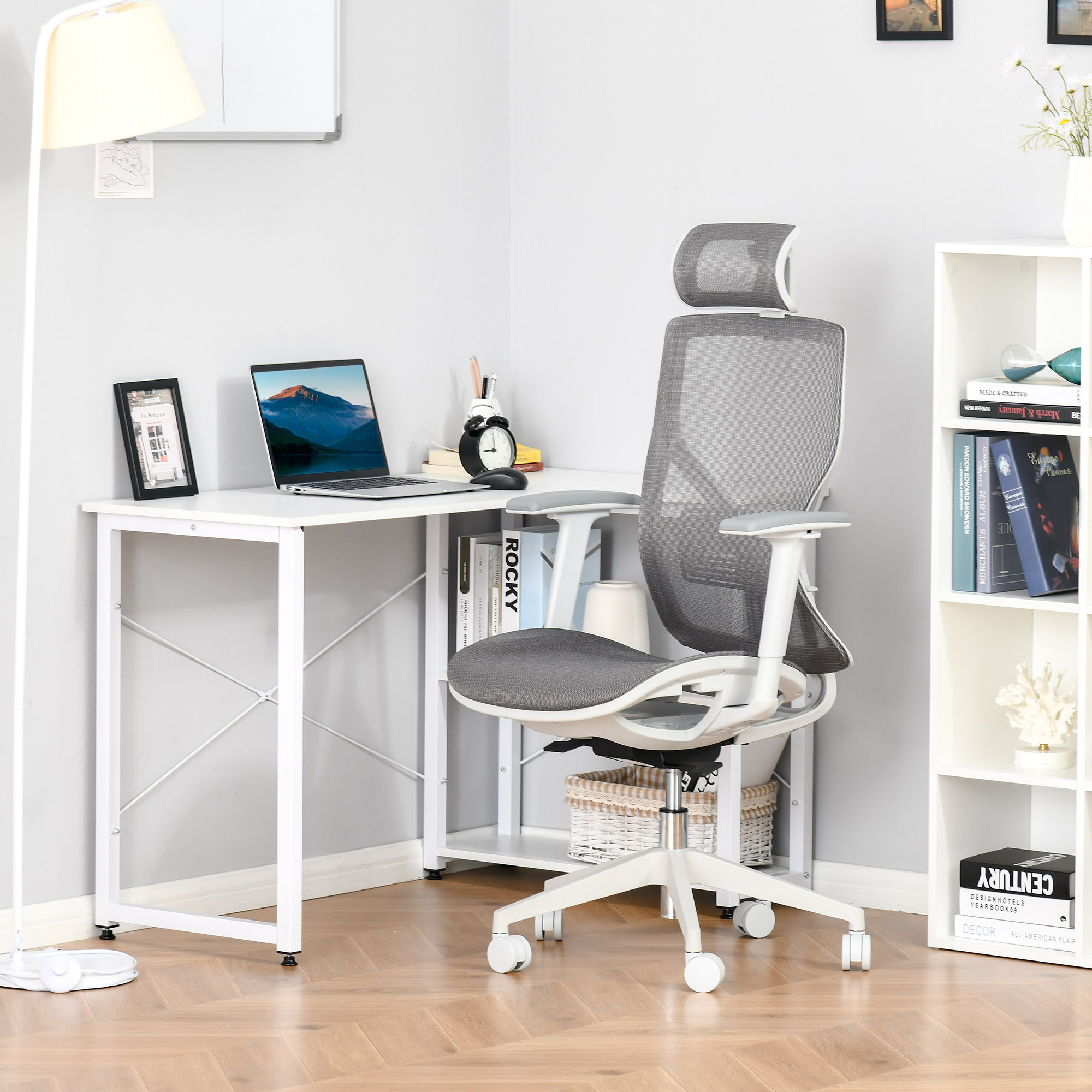 Vinsetto Ergonomic Office Chair with 360Â° , Wheel, Mesh Back, Adjustable Height & 3D Armrest for Home Office, Grey