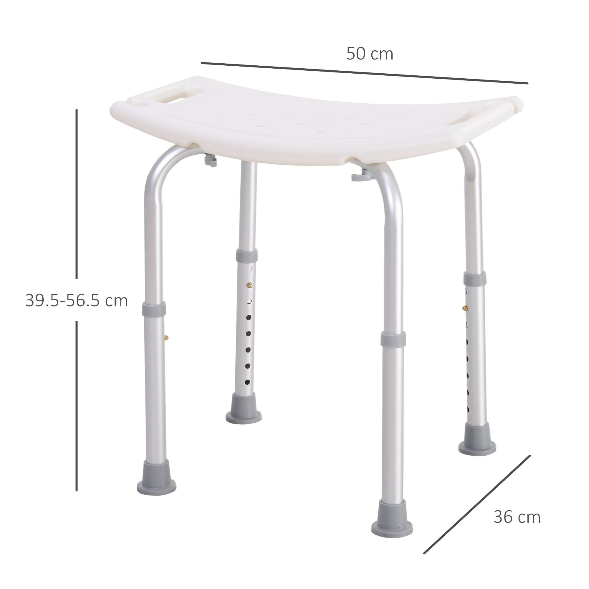 HOMCOM Portable Non-Slip Bathroom Stool Rectangular Adjustable Height Mobility Medical Grade Stabilized Shower Seat