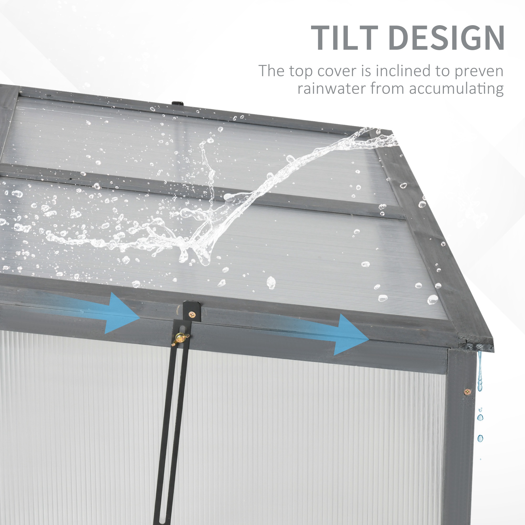 Outsunny Cold Frame Greenhouse, Wooden Frame with Polycarbonate Board, Openable & Tilted Top, 100x65x40cm, Grey