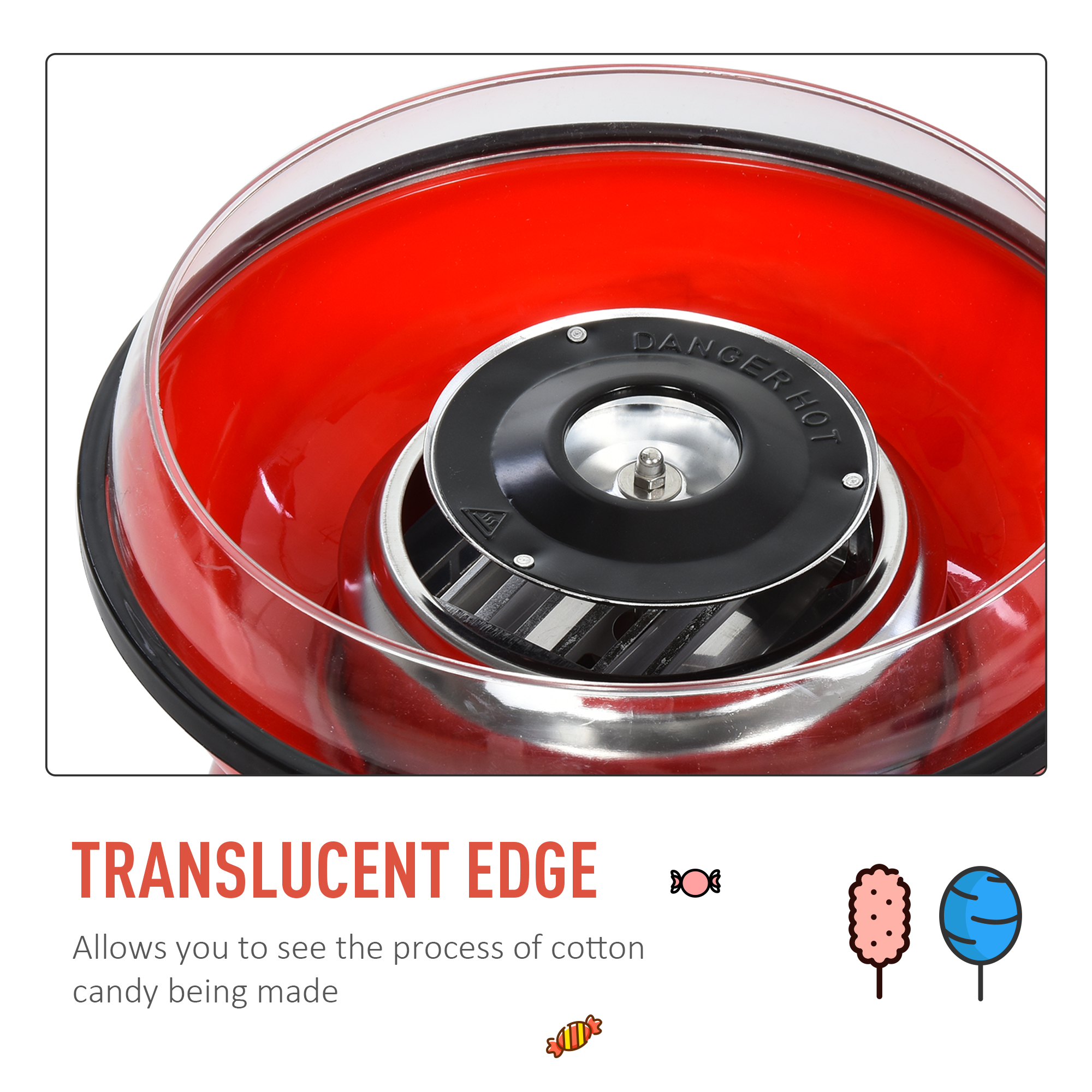 HOMCOM 450W Electric Candyfloss Machine Kit Non-Stick Plates Fairground Fun Children Adult Party Gift Home Sweet Metal Body w/ Accessories Red