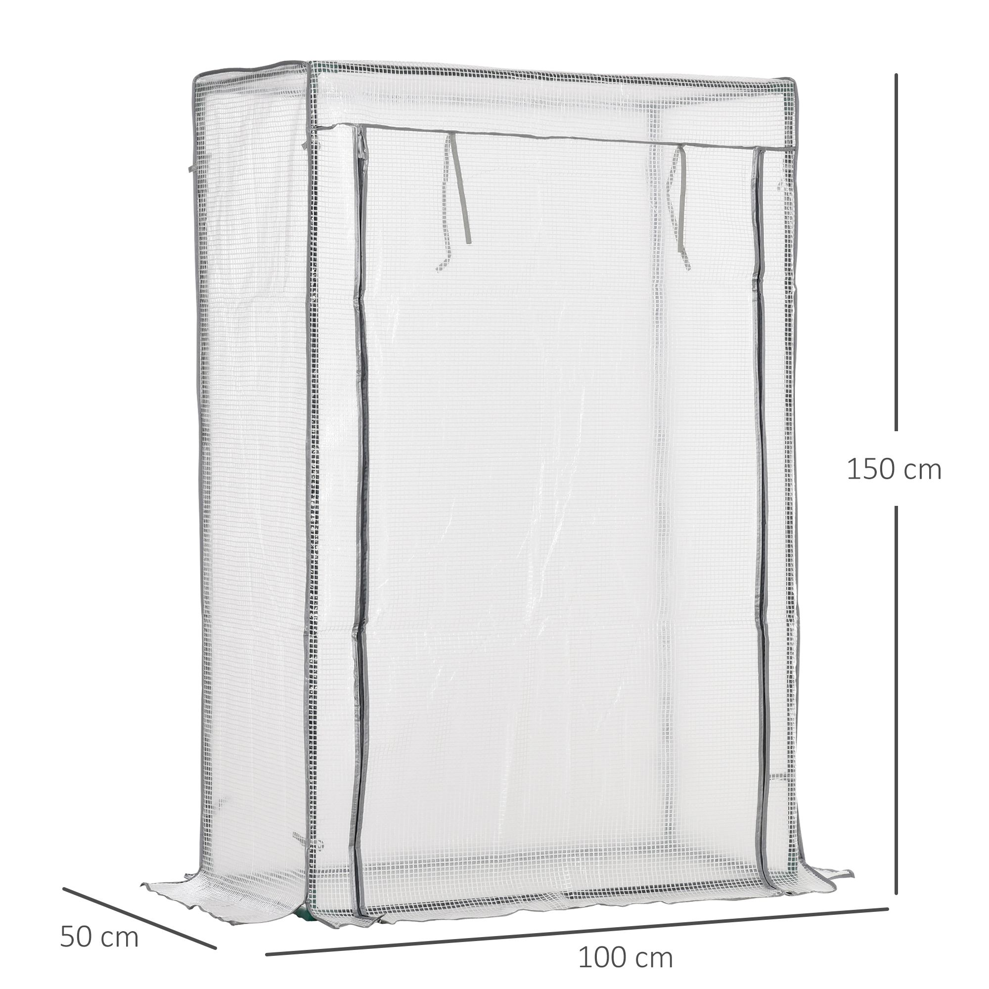 Outsunny Greenhouse with Steel Frame and PE Cover, 100 x 50 x 150cm, Roll-up Door for Outdoor, Backyard, Balcony, Garden, White