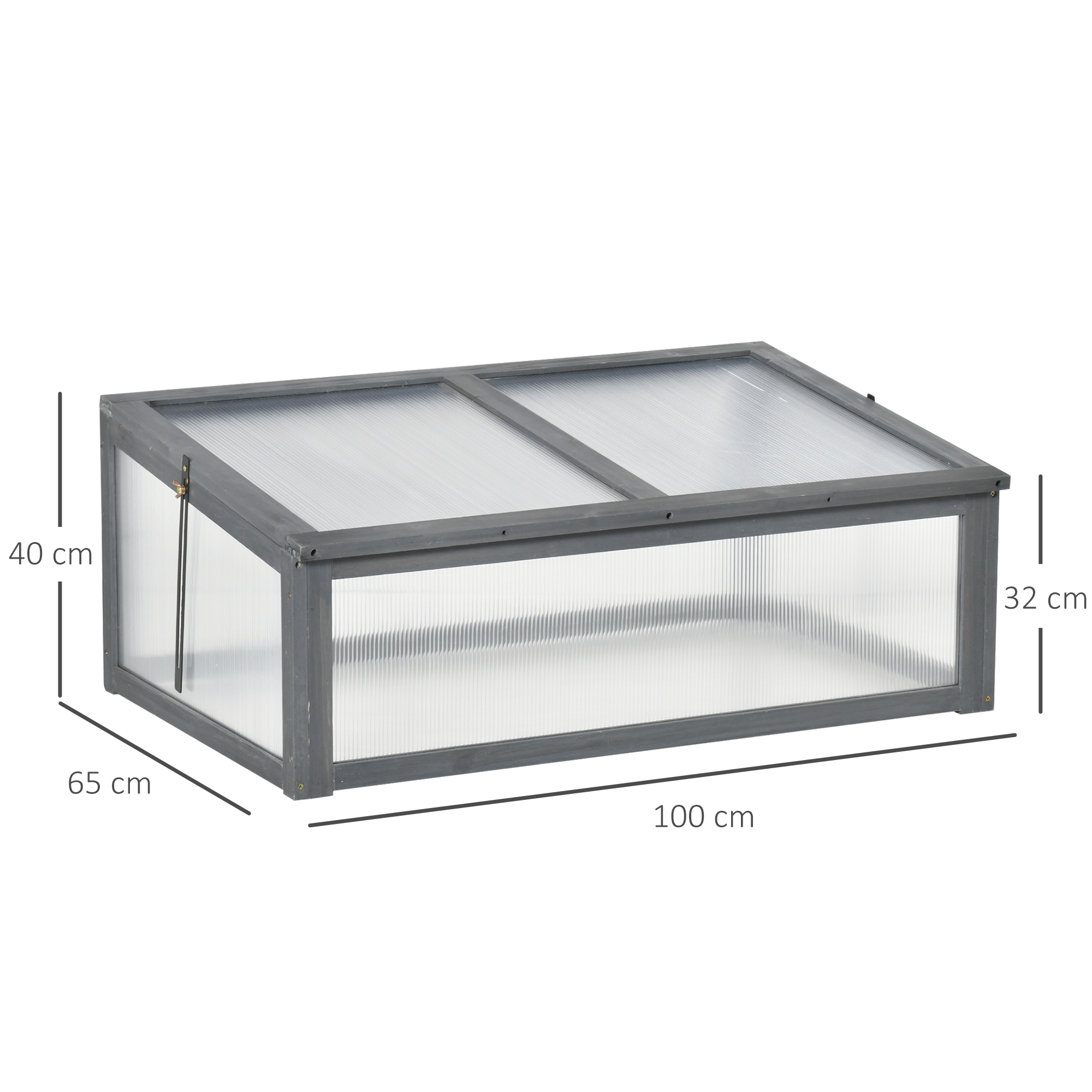 Outsunny Cold Frame Greenhouse, Wooden Frame with Polycarbonate Board, Openable & Tilted Top, 100x65x40cm, Grey